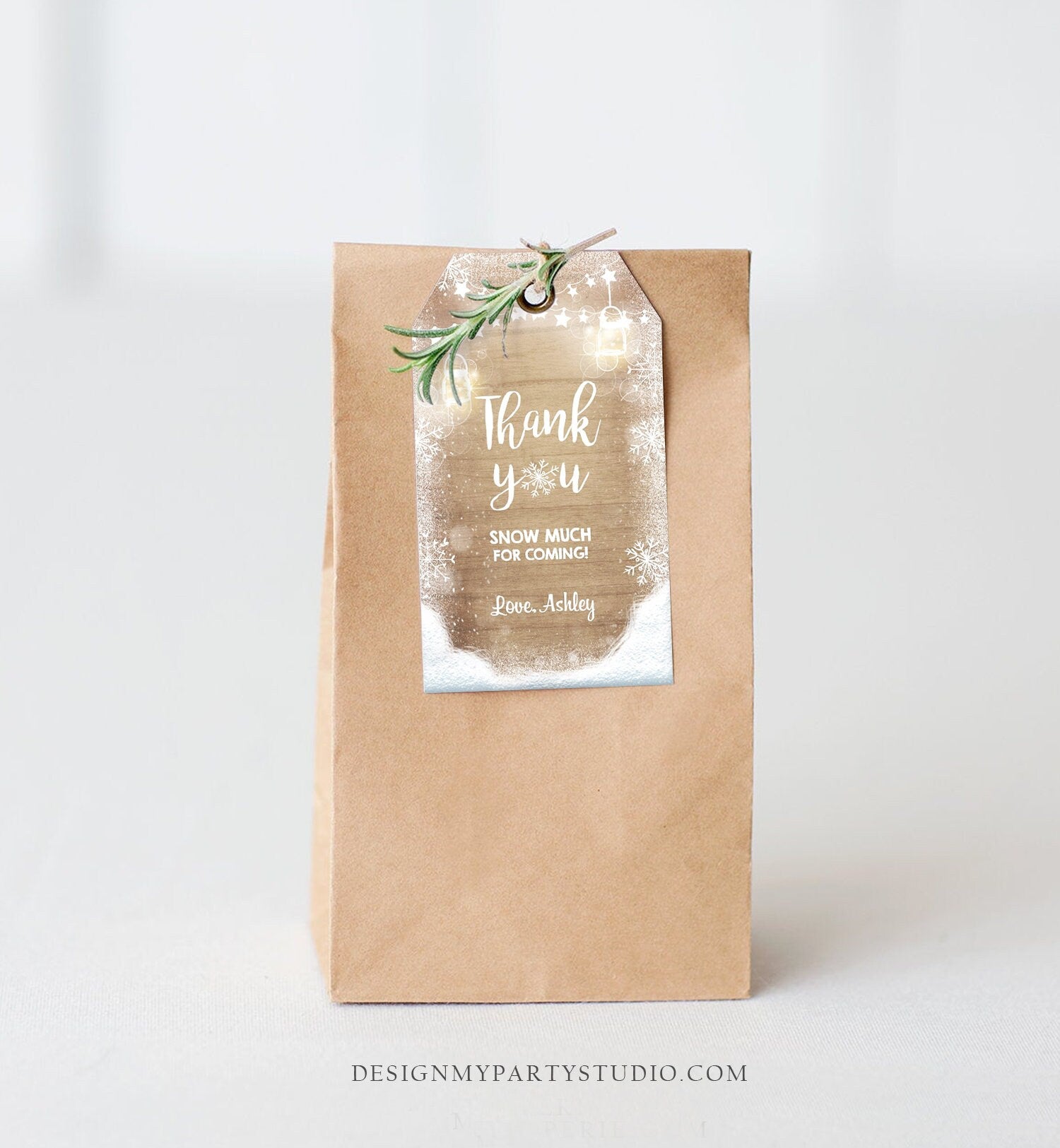 Editable Winter Thank you tags Baby Shower Favor Tags Rustic Wood Snowflakes Snow Winter Onederland Birthday Template PRINTABLE Corjl 0031