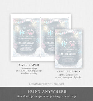 Editable Winter Gender Reveal Party Invite Cold Outside Snow Boy or Girl He or She Rustic Invitation Template Instant Download Corjl 0031
