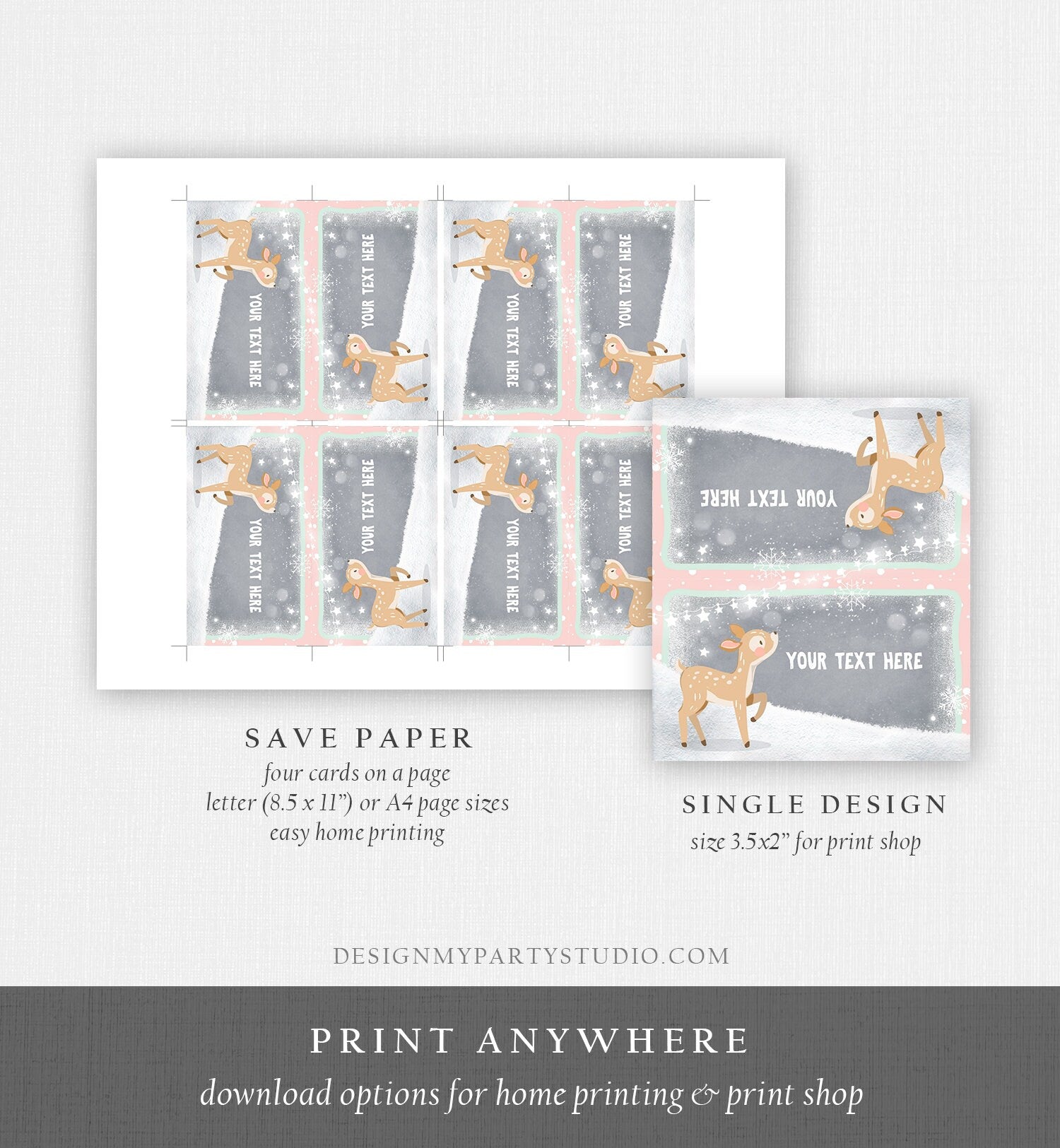 Editable Winter Food Tent Cards Food Labels Girl Birthday Winter Onederland Decorations Pink Deer Food Labels Printable Template Corjl 0109