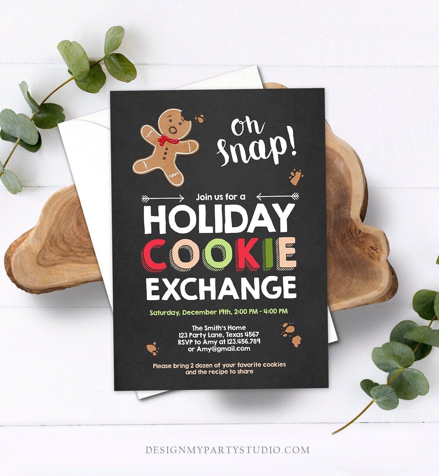 Editable Christmas Cookie Exchange Invitation Holiday Party Invite Cookie Party Gingerbread Xmas Download Printable Template Corjl 0111