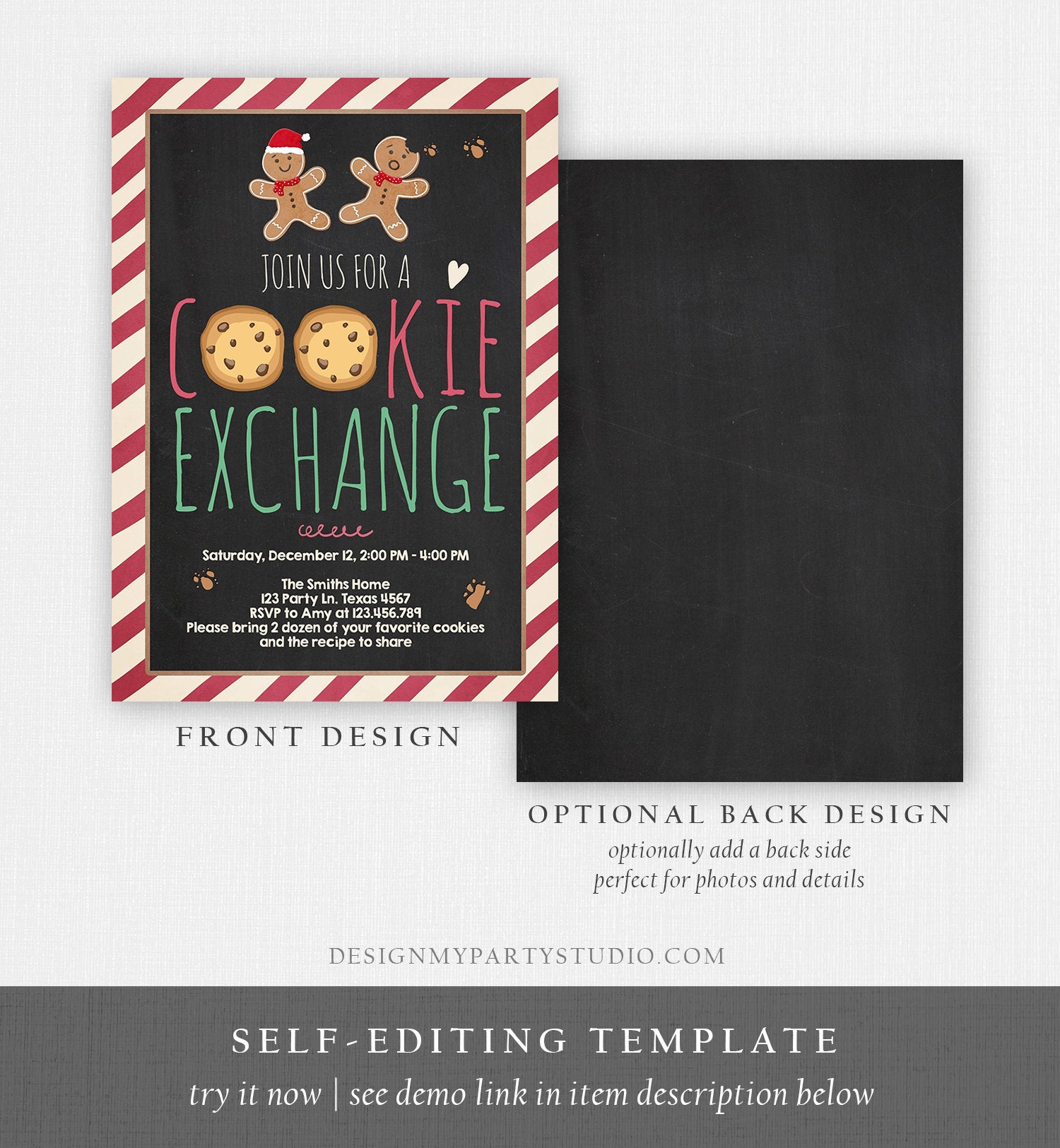 Editable Cookie Exchange Invitation Christmas Party Invitation Cookie Party Gingerbread Download Printable Invitation Template Corjl 0111