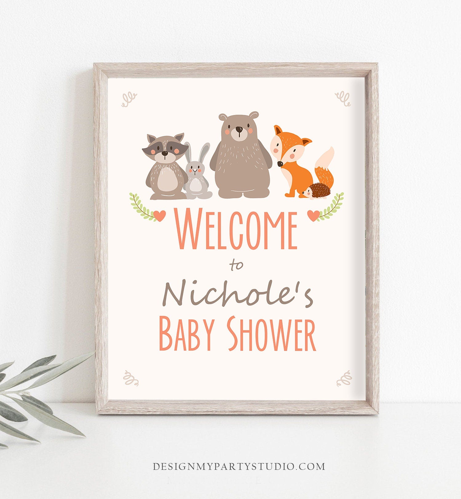 Editable Woodland Welcome Sign Woodland Baby Shower Welcome Sign Rustic Bear Fox Forest Animals Birthday Template PRINTABLE Corjl 0010