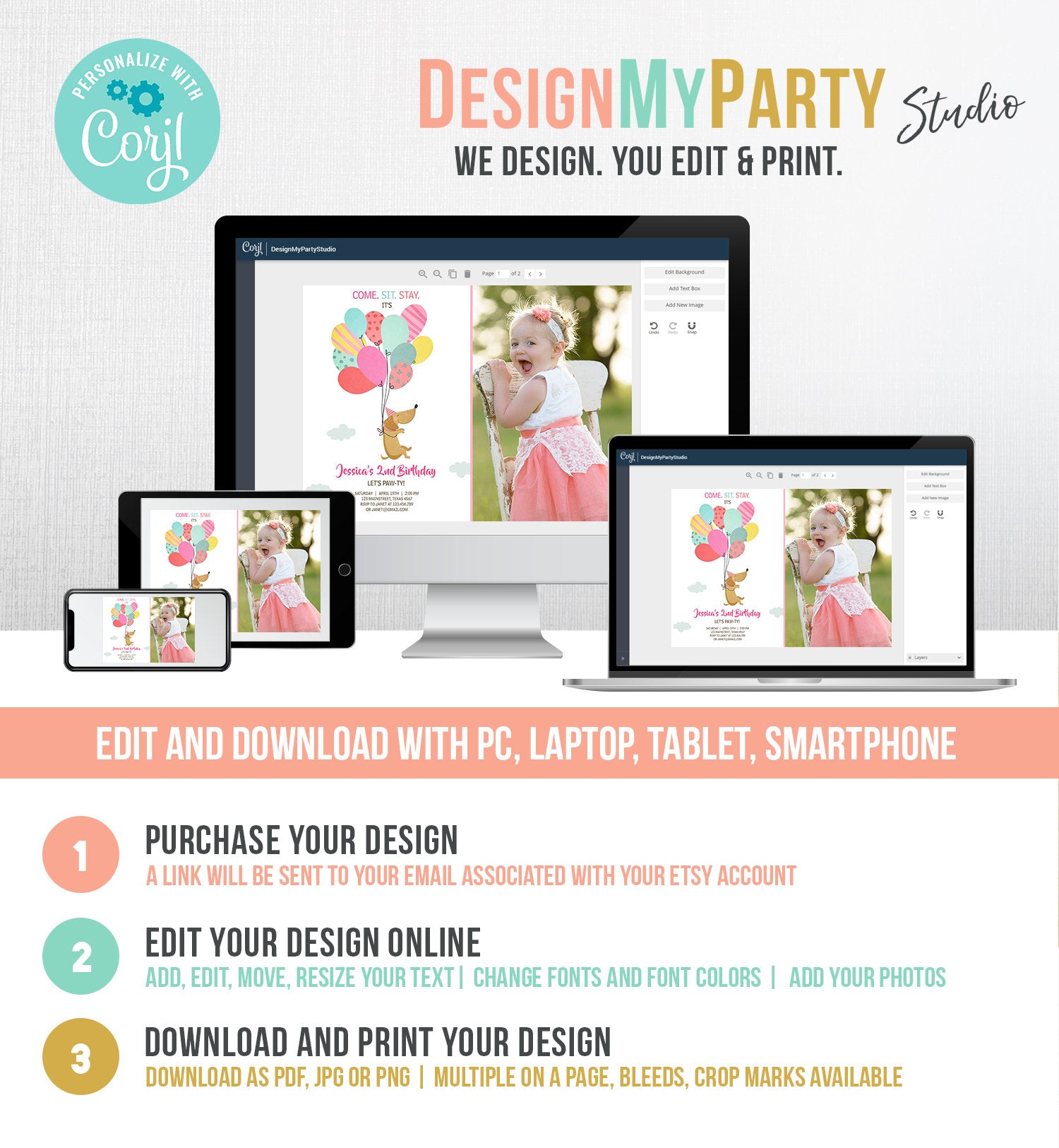 Editable Dog Invitation Dog Party Puppy Party Invite Dog Birthday paw-ty Invite Pink Girl Dog Theme Download Printable Template Corjl 0279