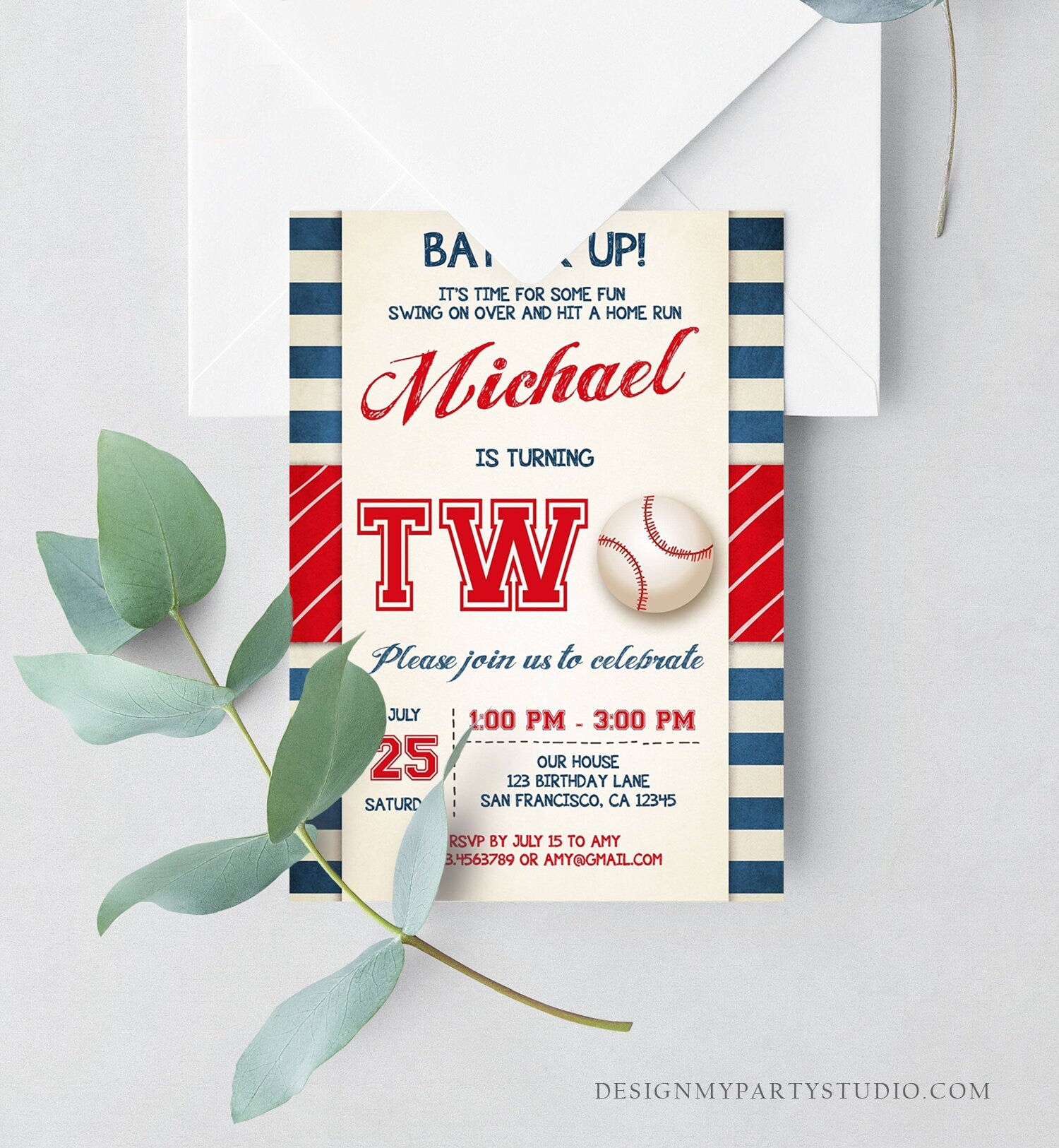 Editable Baseball 2nd Birthday Invitation Boy Little Slugger Rookie of The Year Download Printable Invitation Template Digital Corjl 0069