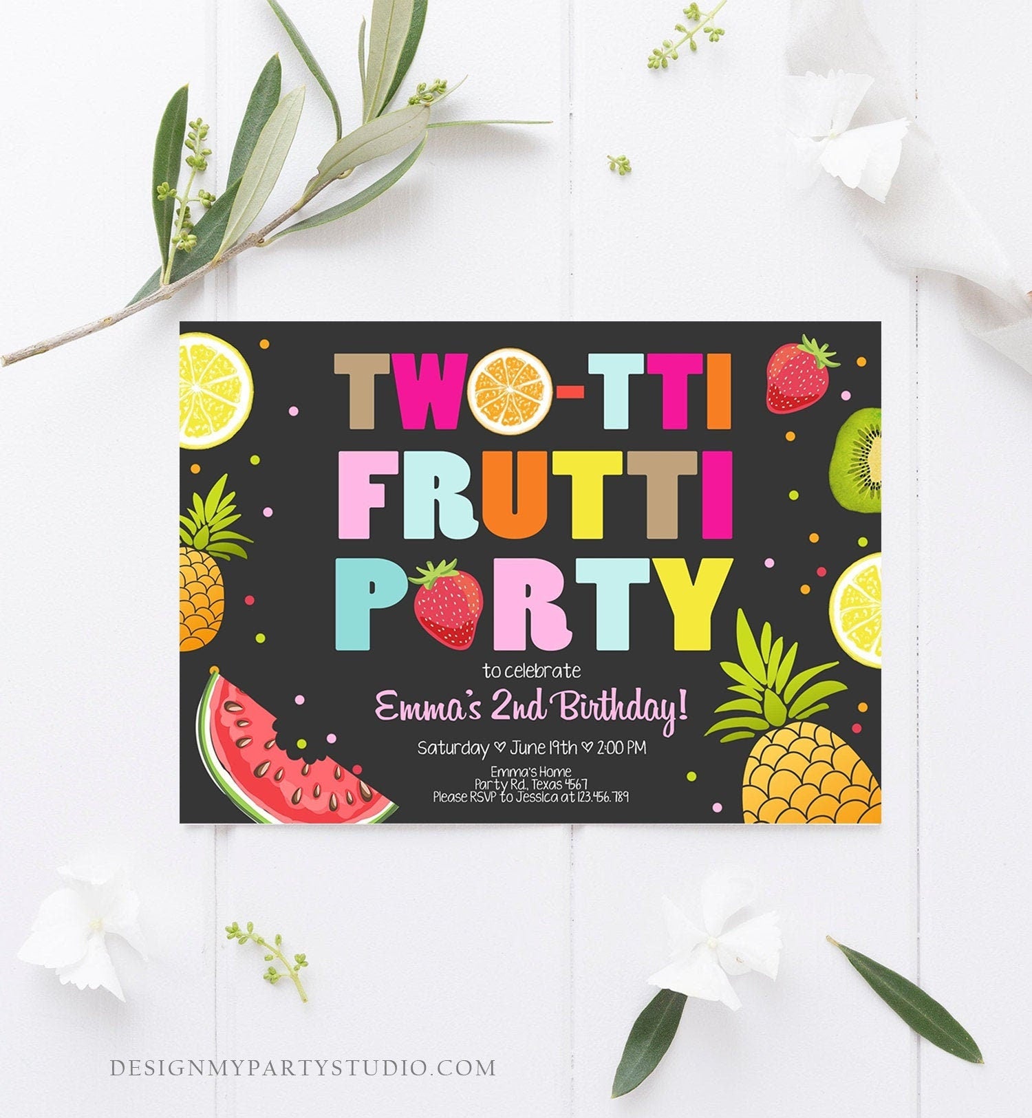 Editable Two-tti Frutti Birthday Invitation Tutti Frutti Party Fruit Tropical Summer Instant Download Printable Template Digital Corjl 0127