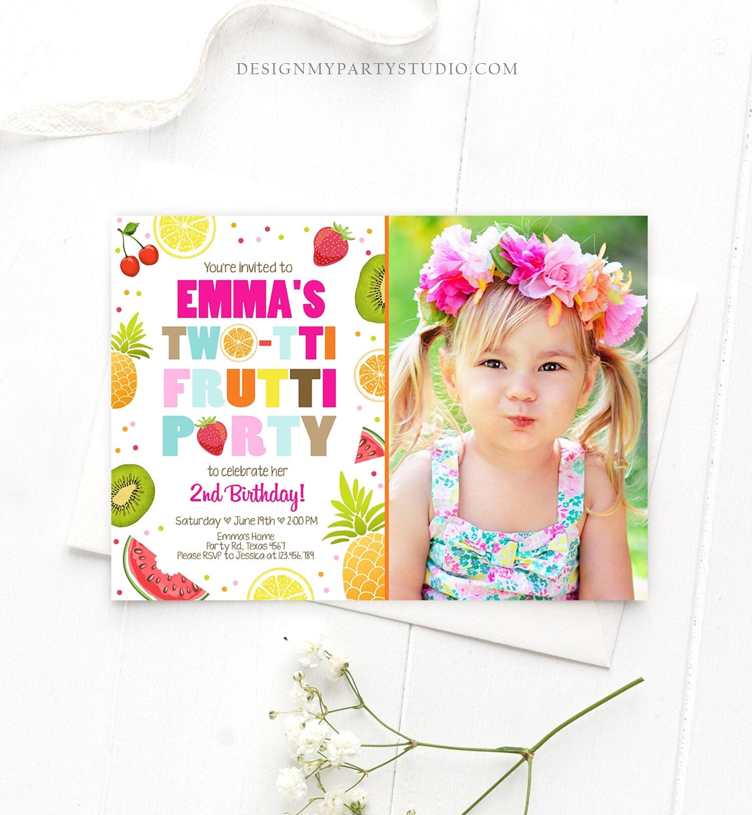 Editable Two-tti Frutti 2nd Birthday Invitation Twotti Frutti Party Fruit Tropical Summer Download Printable Template Digital Corjl 0127
