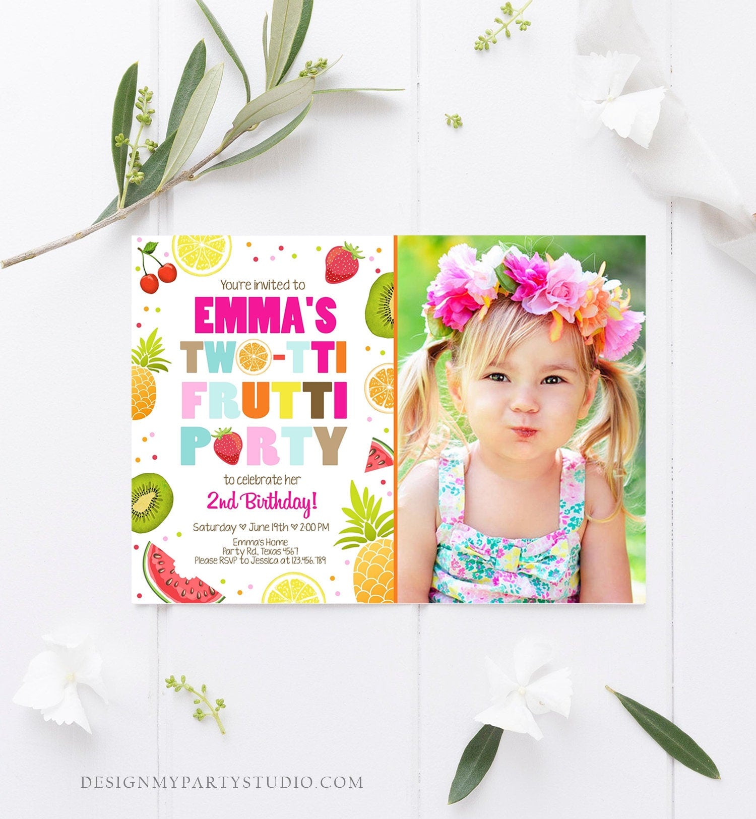Editable Two-tti Frutti 2nd Birthday Invitation Twotti Frutti Party Fruit Tropical Summer Download Printable Template Digital Corjl 0127