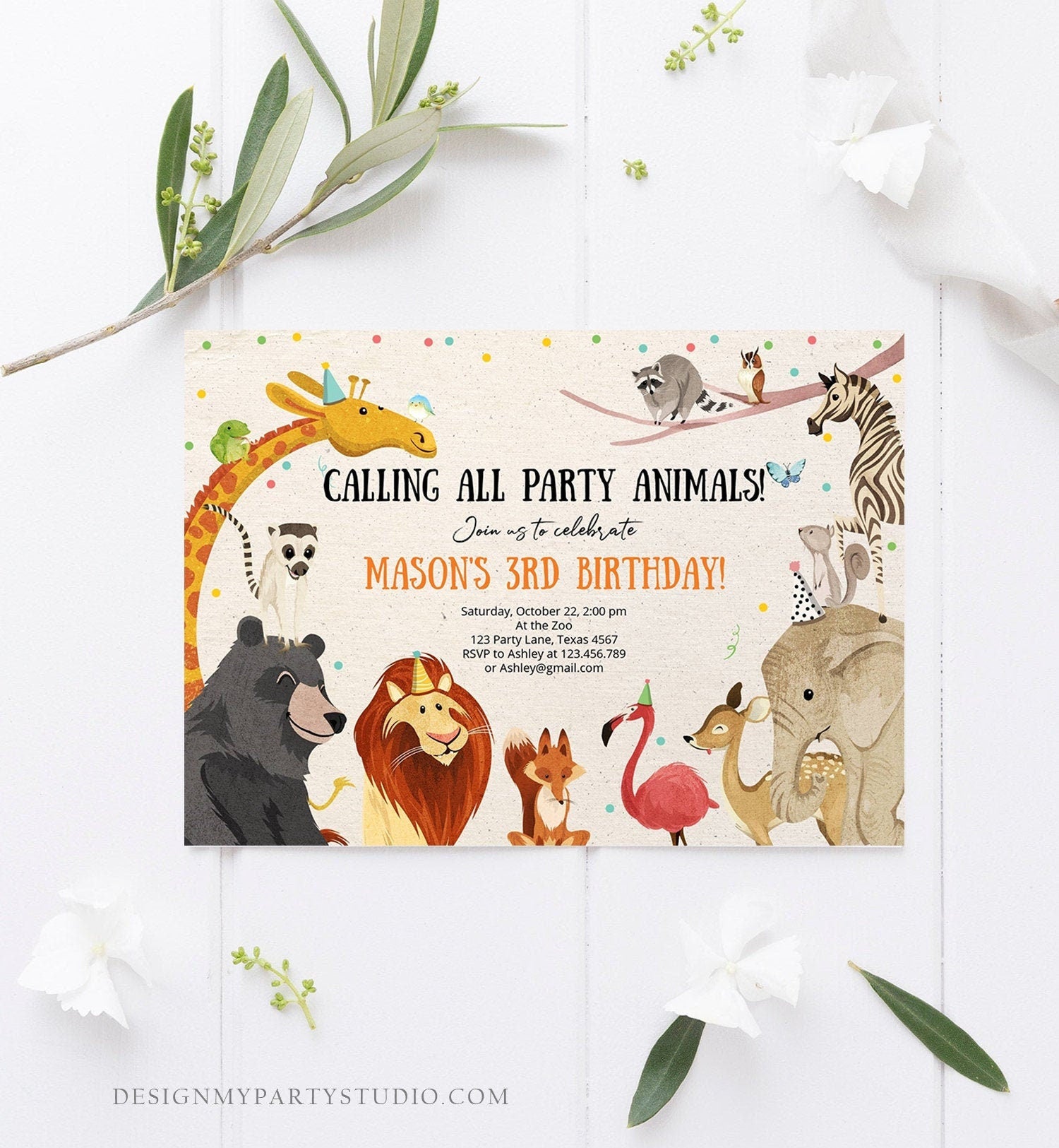 Editable Birthday Invitation Party Animals Wild One Baby Shower Invite Zoo Safari Animals Download Printable Invitation Template Corjl 0196
