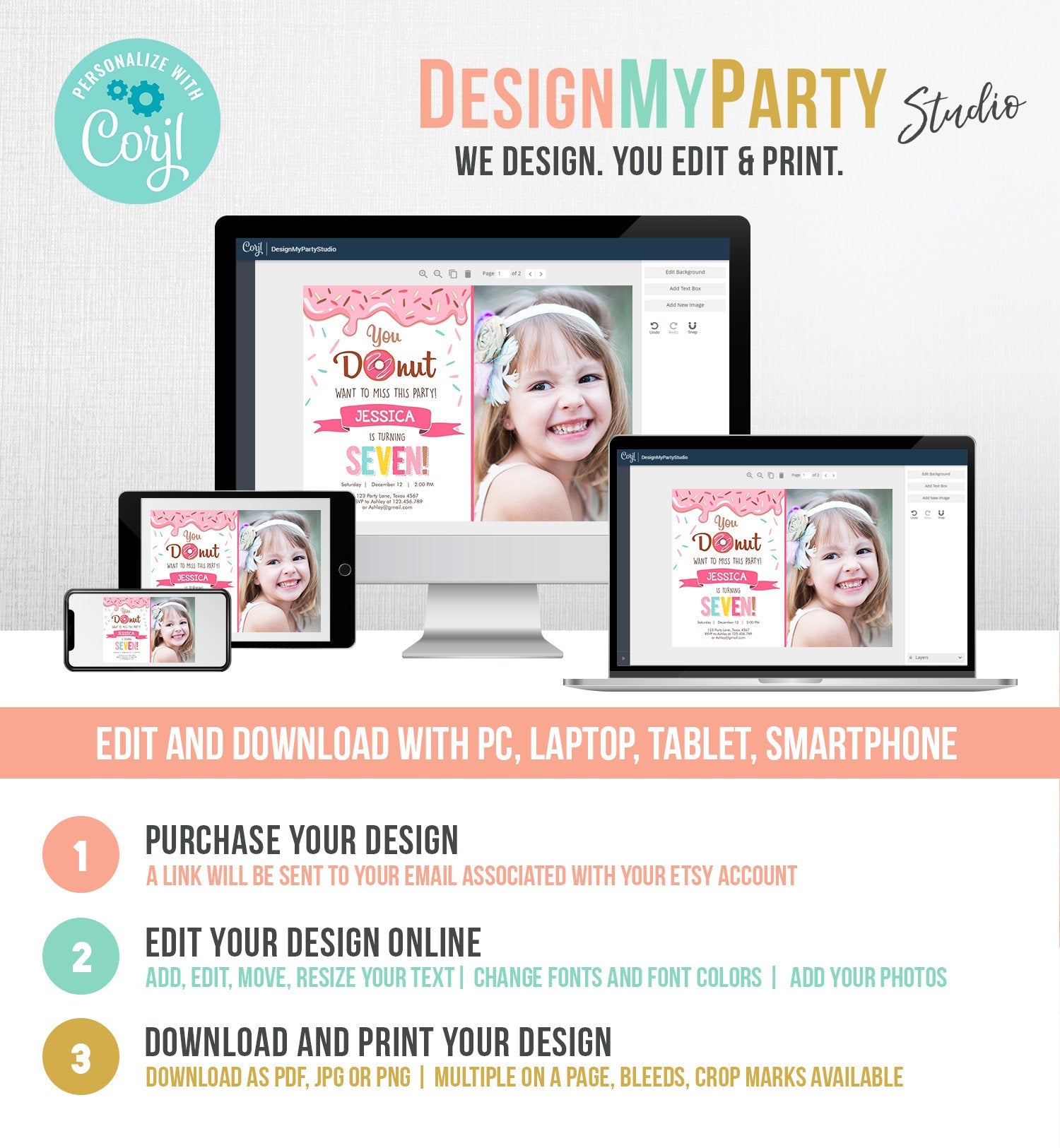 Editable Donut Birthday Invitation ANY AGE Donut Want to Miss Girl Pink Sweet Doughnut Party Digital Download Printable Corjl Template 0050