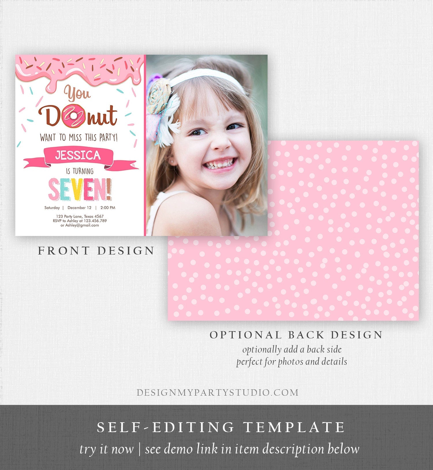 Editable Donut Birthday Invitation ANY AGE Donut Want to Miss Girl Pink Sweet Doughnut Party Digital Download Printable Corjl Template 0050