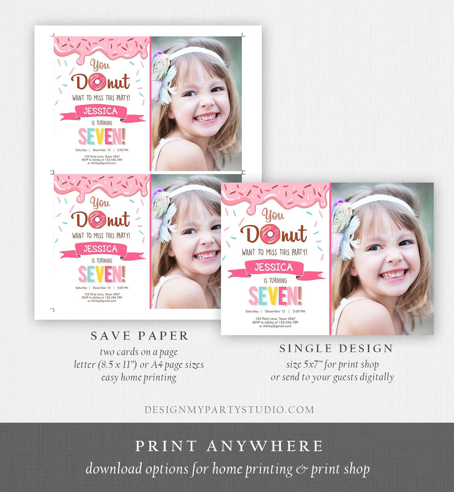 Editable Donut Birthday Invitation ANY AGE Donut Want to Miss Girl Pink Sweet Doughnut Party Digital Download Printable Corjl Template 0050