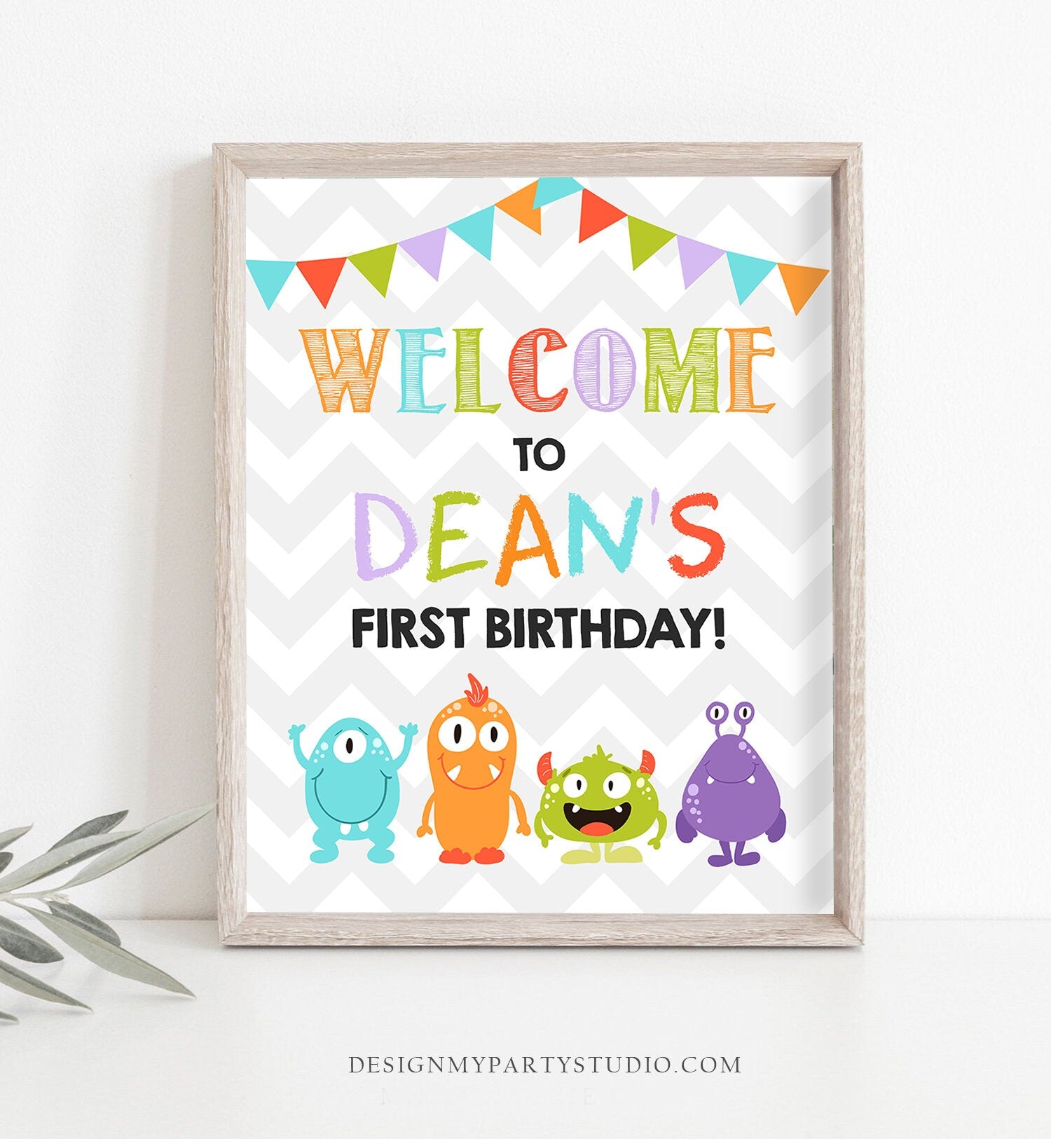 Editable Welcome Sign Monster Birthday Party Boy Monster Bash First Birthday Little Monster Decor Download Template Printable Corjl 0058