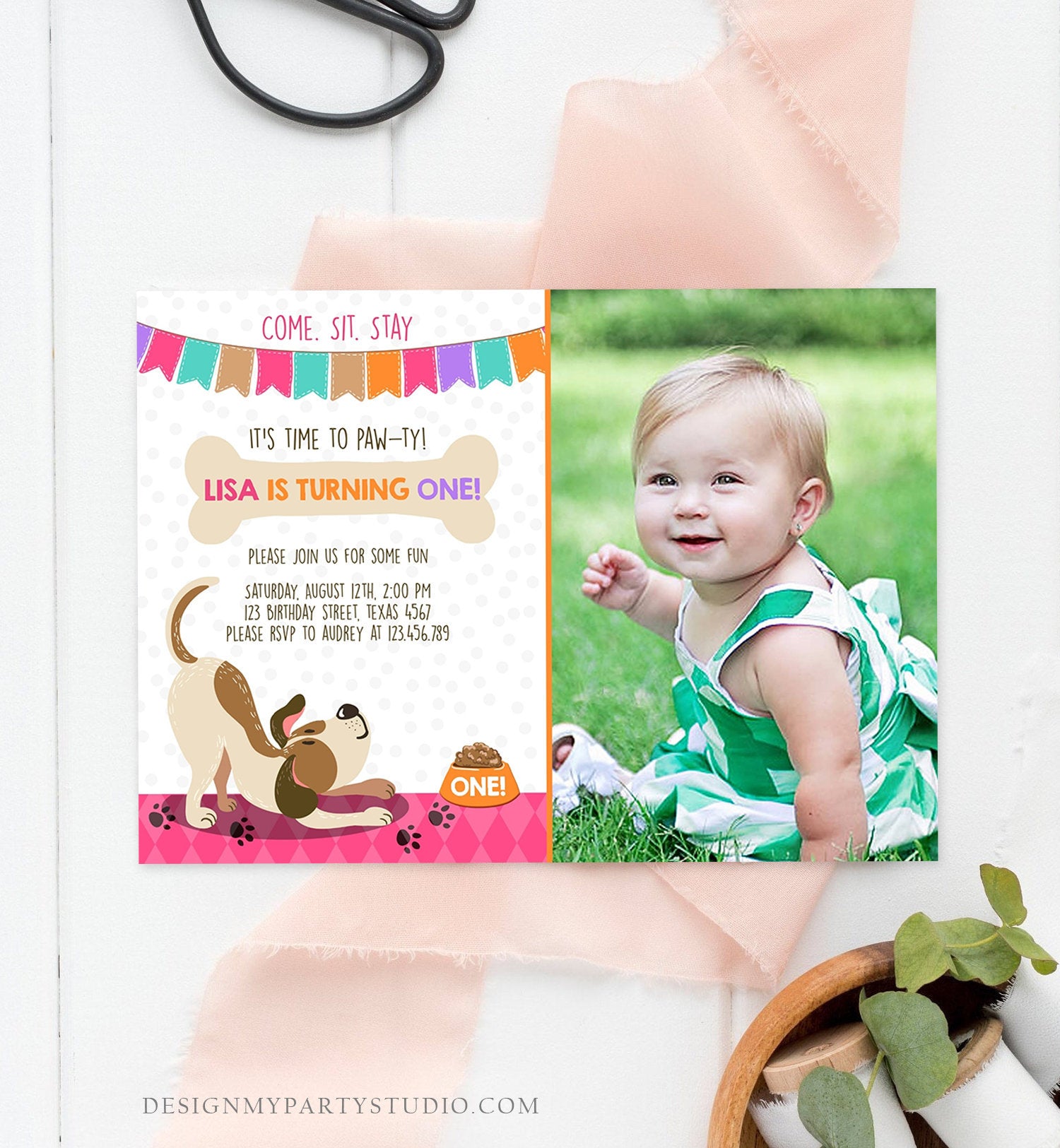 Editable Puppy Dog Birthday Invitation Pawty Girl Birthday Dog Theme Puppy Party Dog Pink Download Printable Invitation Template Corjl 0048