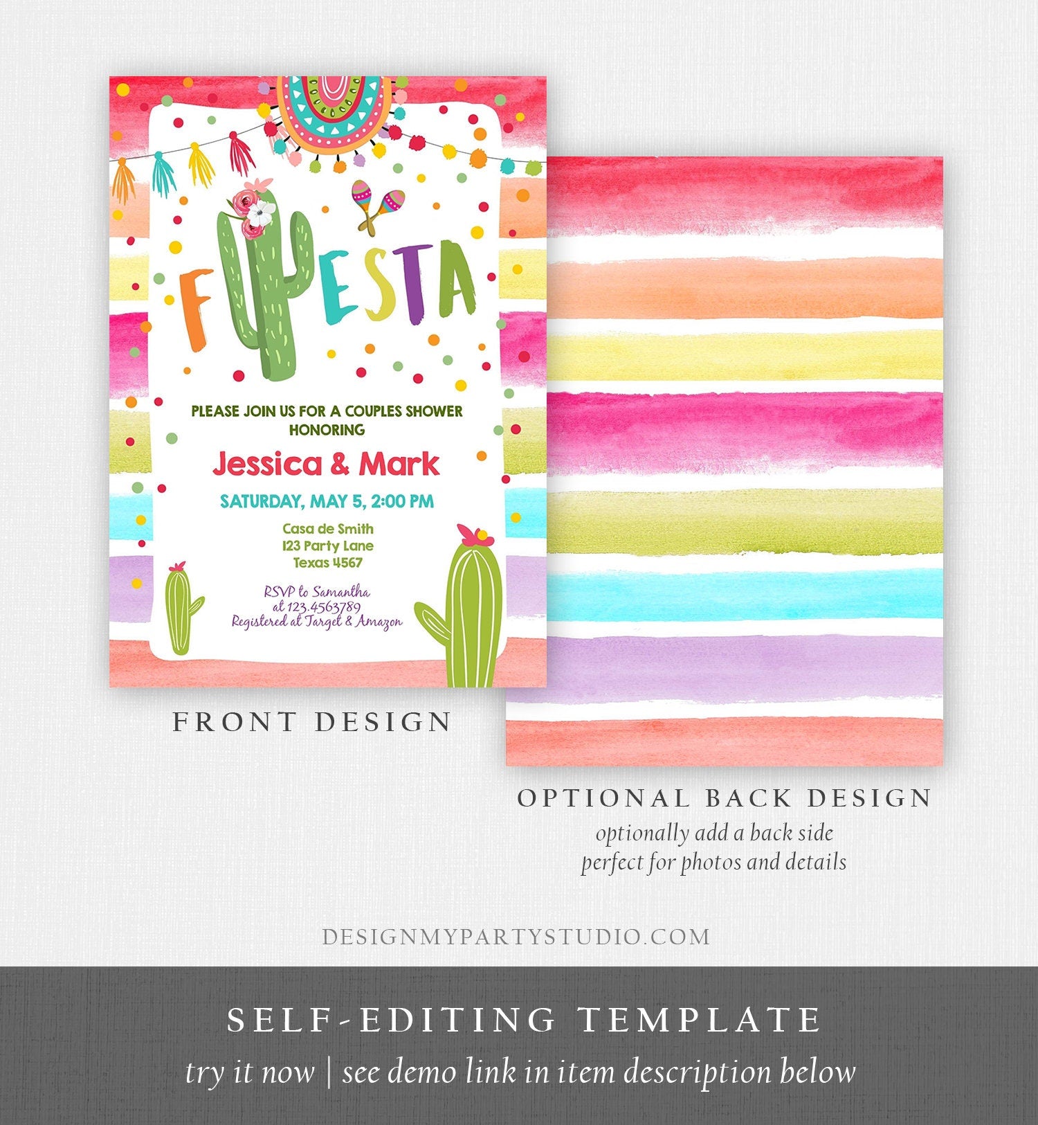Editable Fiesta Bridal Shower Invitation Cactus Mexican Fiesta Couples Coed Shower Taco Bout Love a Wedding Corjl Template Printable 0134