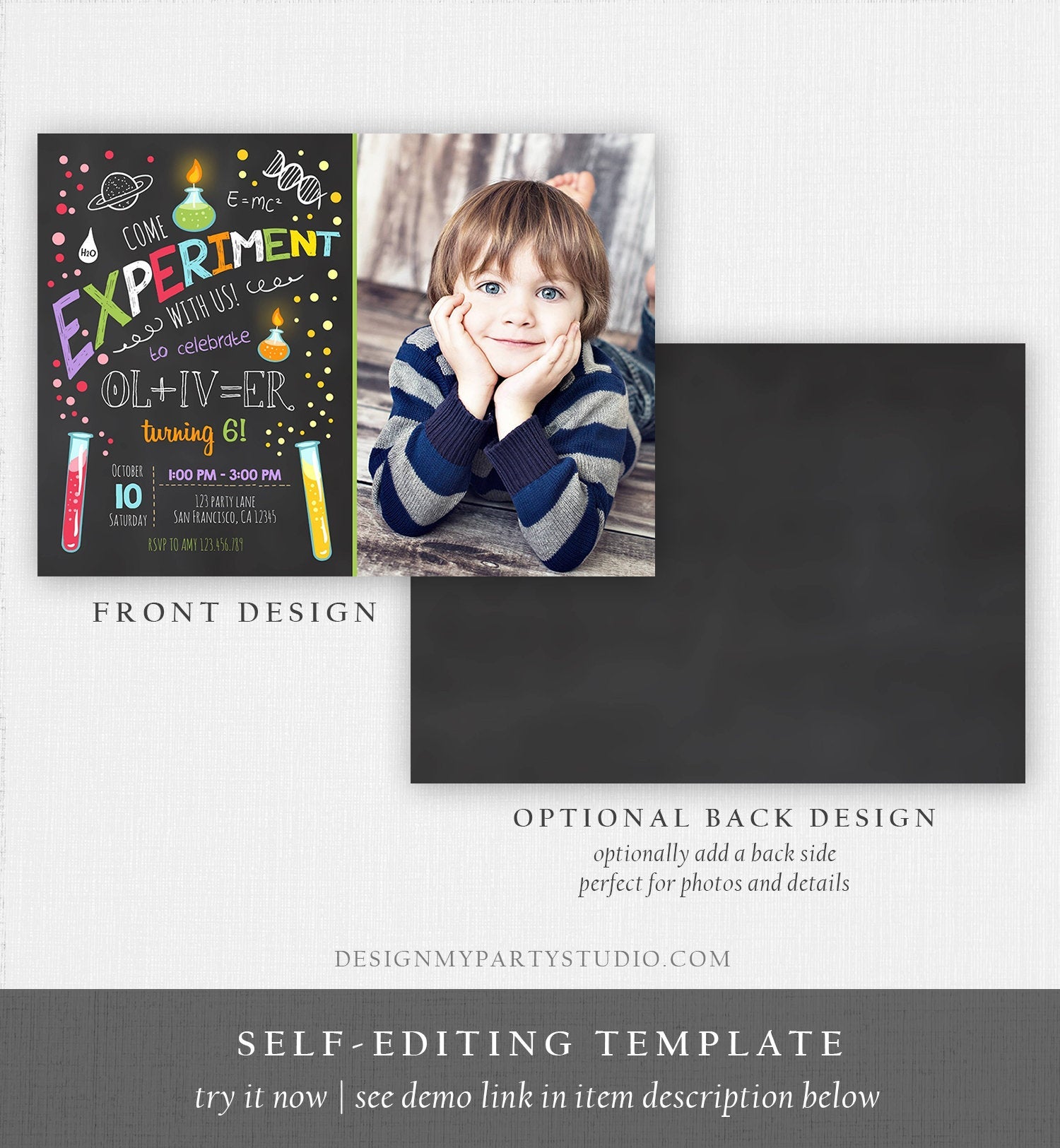 Editable Science Experiment Birthday Invitation Boy Experiment Party Mad Scientist Lab Slime Party Professor Corjl Template Printable 0094