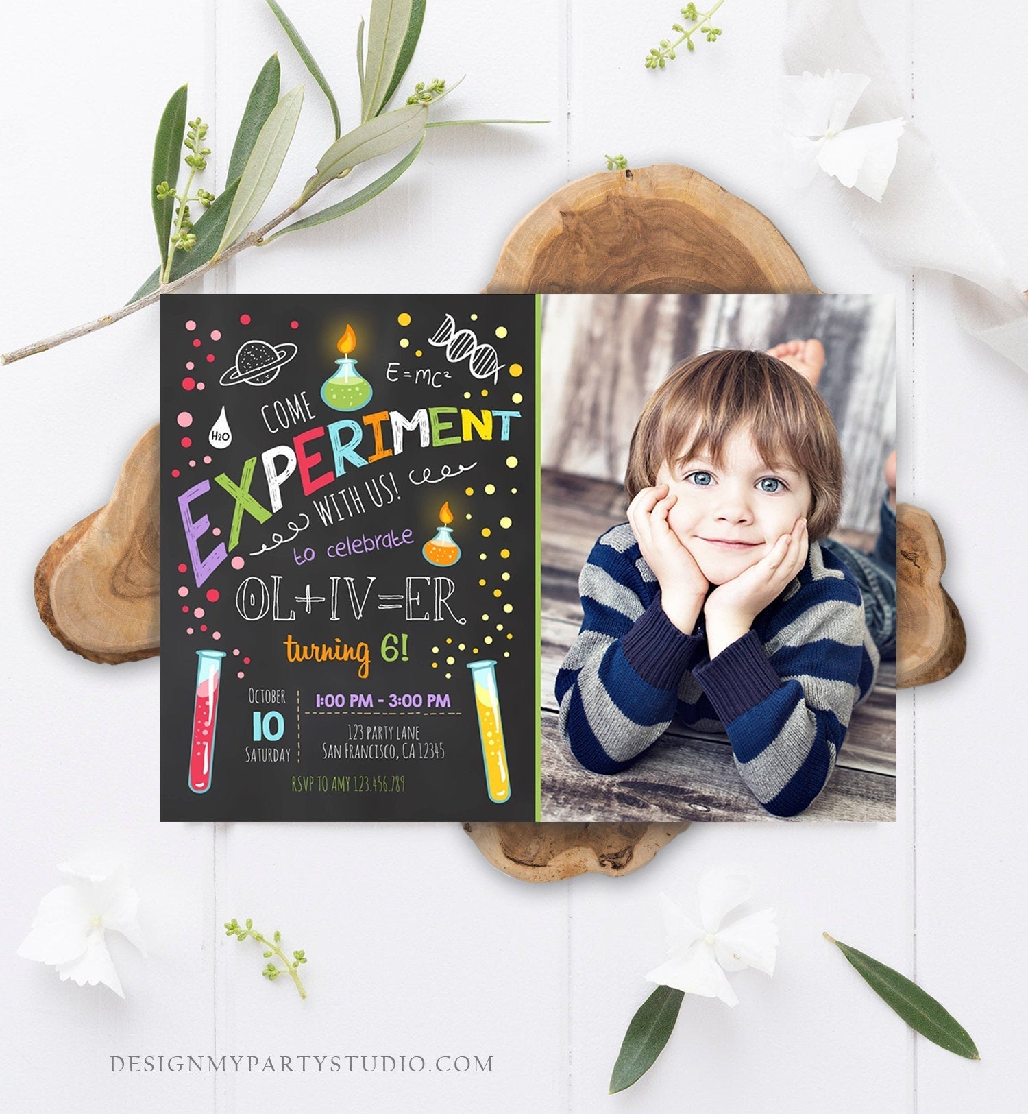 Editable Science Experiment Birthday Invitation Boy Experiment Party Mad Scientist Lab Slime Party Professor Corjl Template Printable 0094