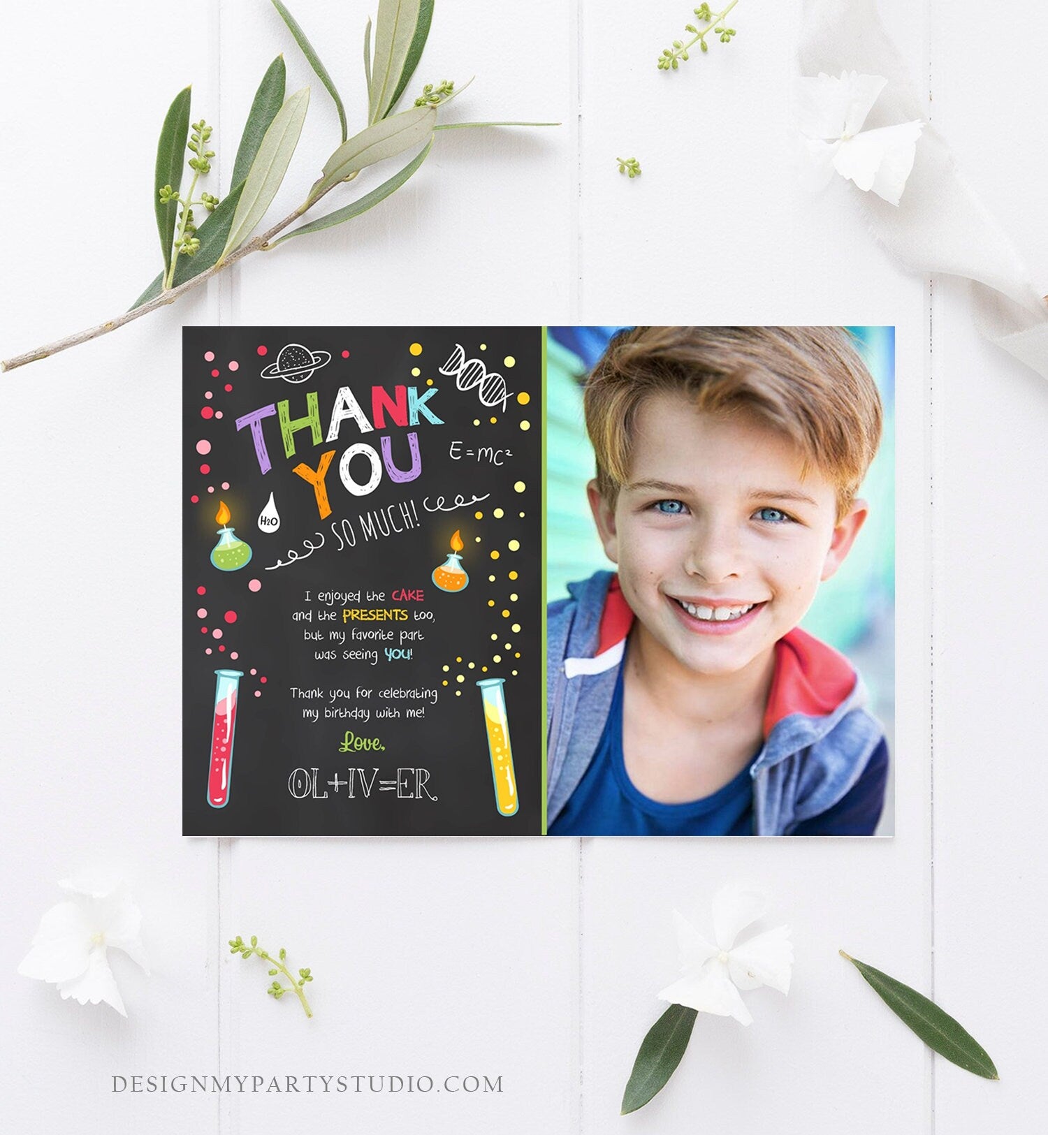 Editable Science Experiment Thank You Card Birthday Boy Party Mad Scientist Lab Slime Party Professor Download Corjl Template Printable 0094