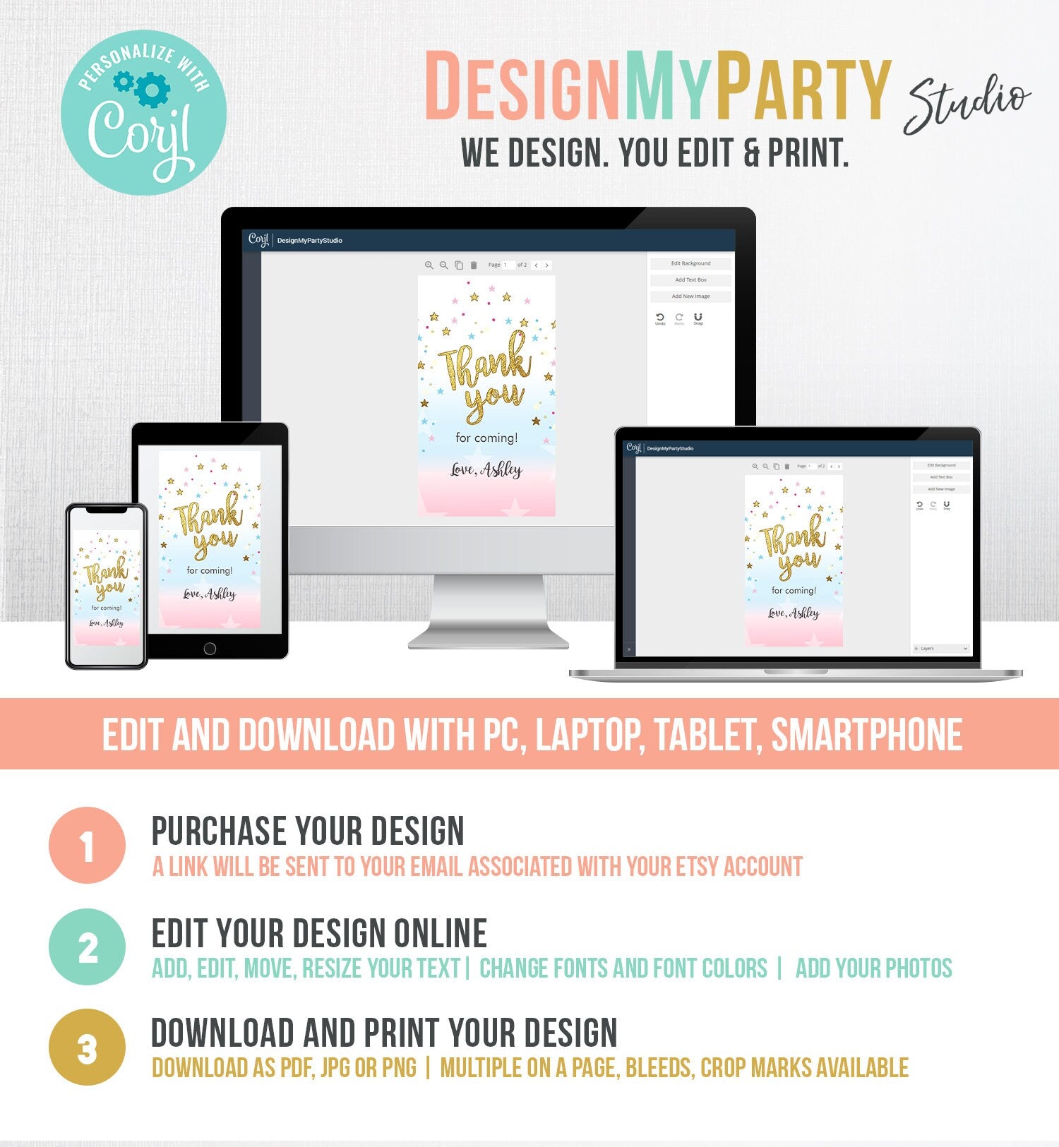 Editable Thank you Tags Little Star Baby Shower Favor tags Twinkle Twinkle Gender Reveal Gold Pink Blue He or She Corjl Template 0235