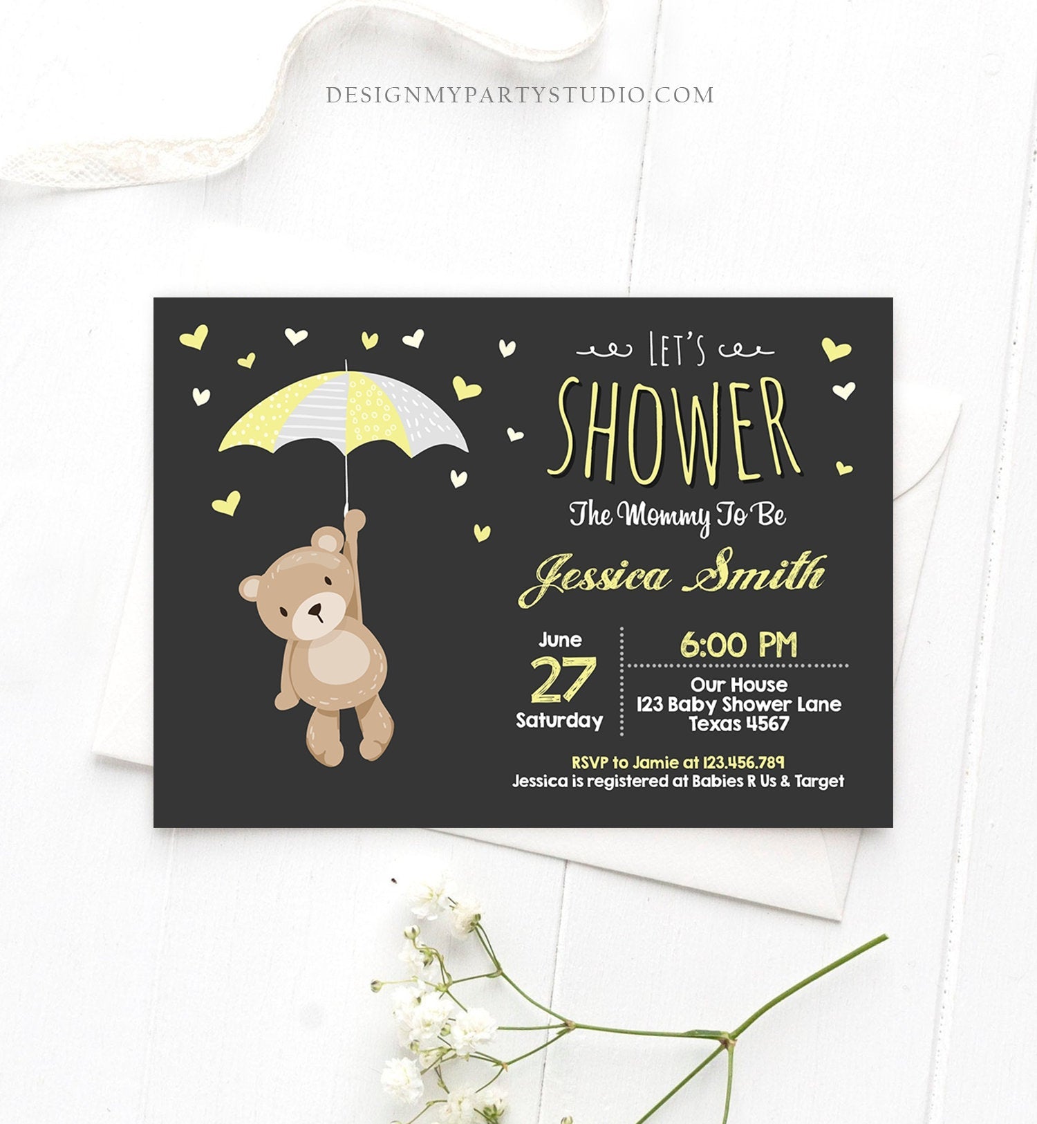 Editable Baby Shower Invitation Teddy Bear Cute Gender Neutral Bear Little Cub Woodland Invitation Template Instant Download Corjl 0025