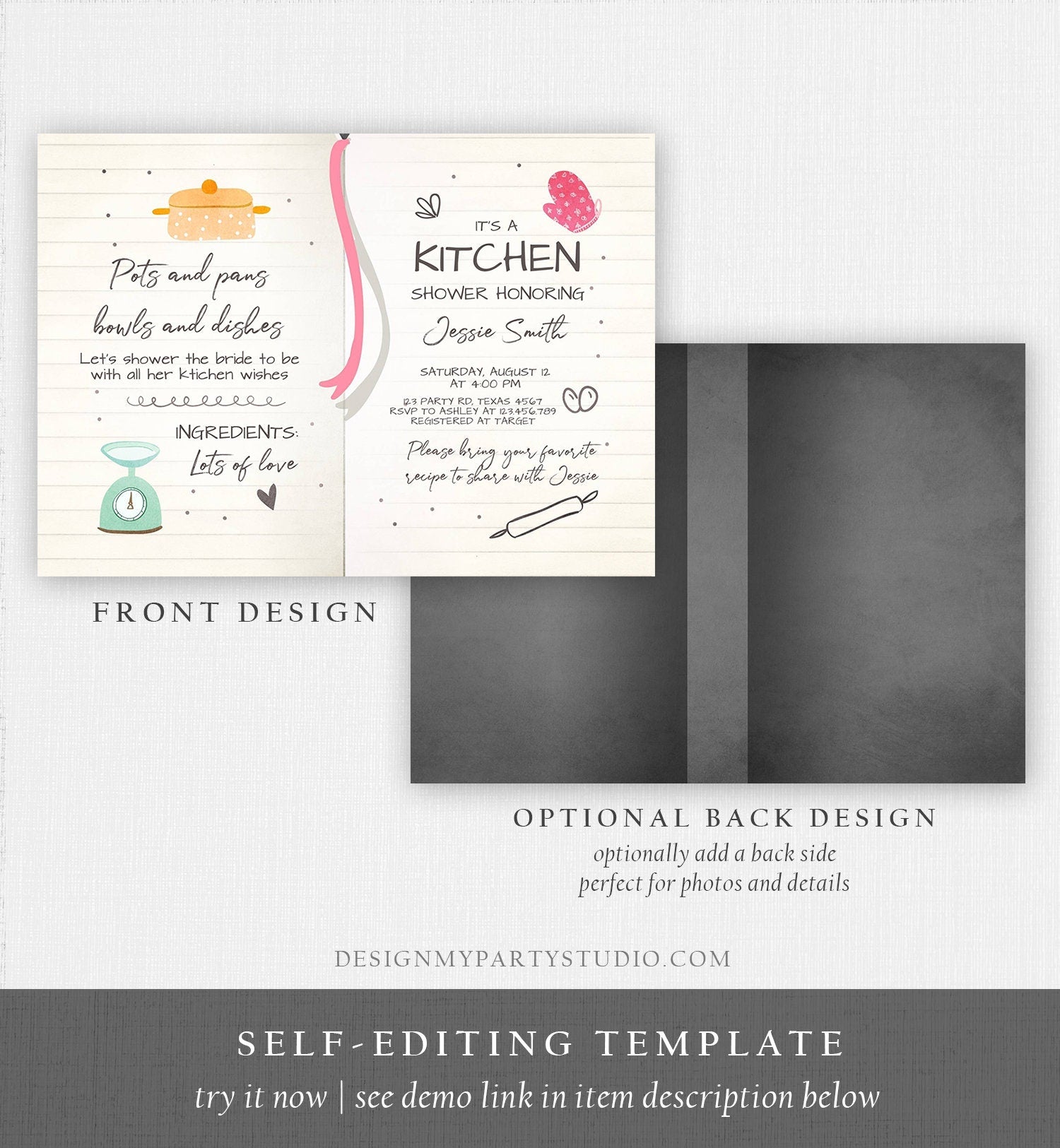 Editable Kitchen Bridal Shower Invitation Cooking Invite Stock the Kitchen Baking Birthday Chef Download Printable Template Corjl 0219