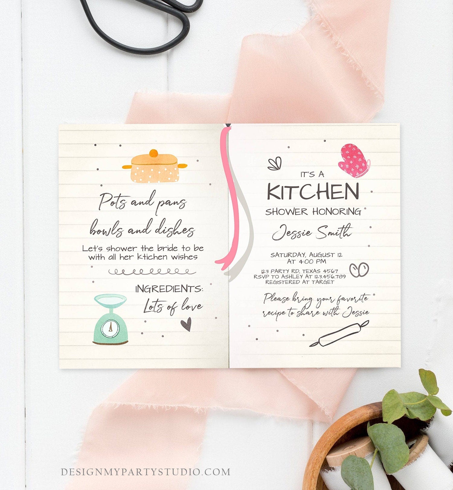 Editable Kitchen Bridal Shower Invitation Cooking Invite Stock the Kitchen Baking Birthday Chef Download Printable Template Corjl 0219