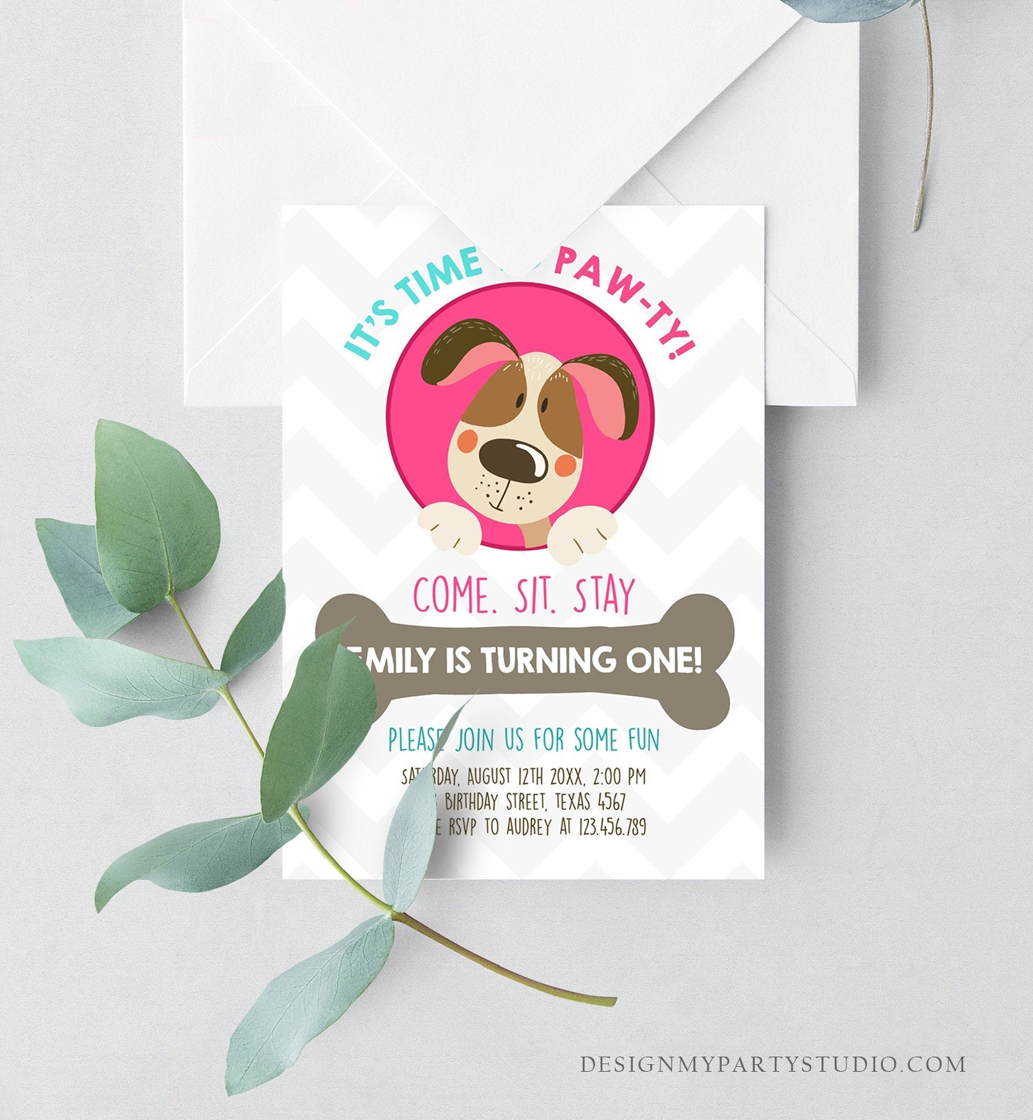 Editable Dog Invitation Dog Party Puppy Party Invite Dog Birthday paw-ty Invite Pink Girl Dog Theme Download Printable Template Corjl 0048