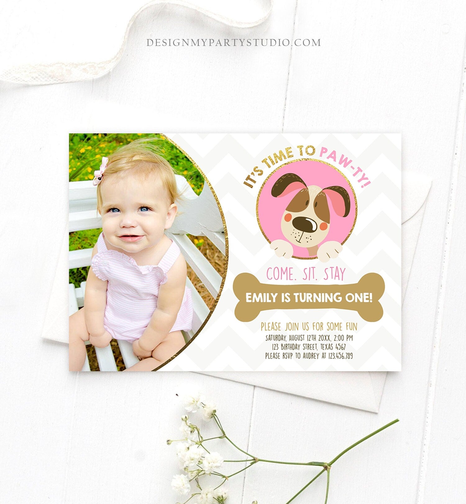 Editable Dog Invitation Dog Party Puppy Party Invite Dog Birthday paw-ty Invite Pink Girl Dog Theme Download Printable Template Corjl 0048