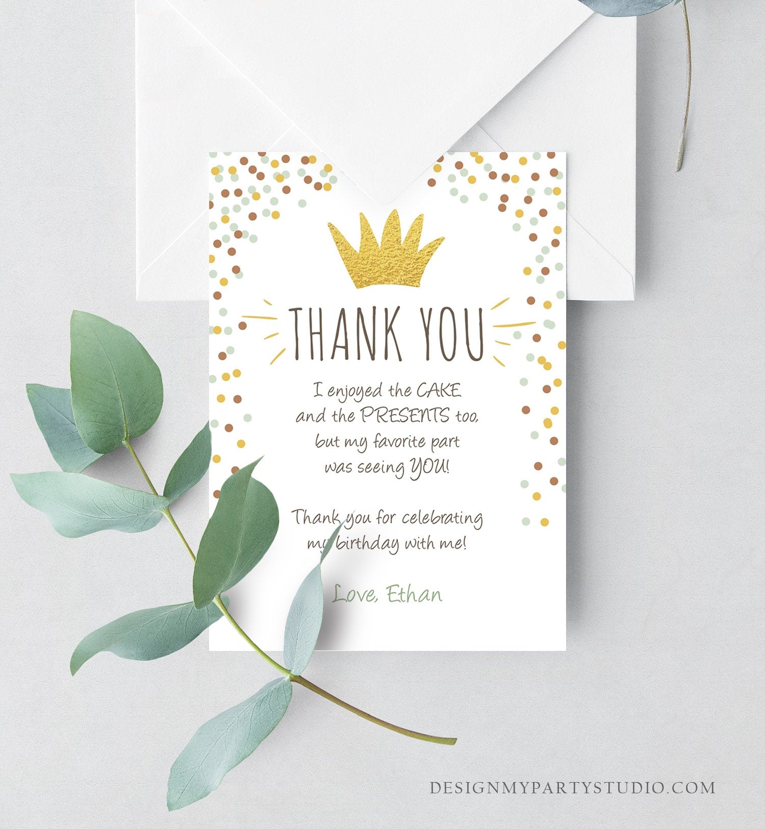 Editable Thank You Card Wild One Thank you Note White Gold Crown Wild Things Boy Birthday Download Printable Template Corjl Digital 0099