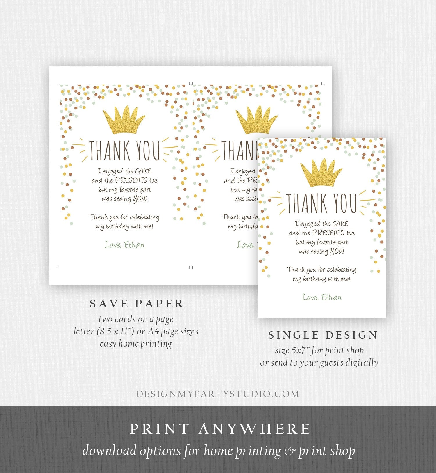 Editable Thank You Card Wild One Thank you Note White Gold Crown Wild Things Boy Birthday Download Printable Template Corjl Digital 0099