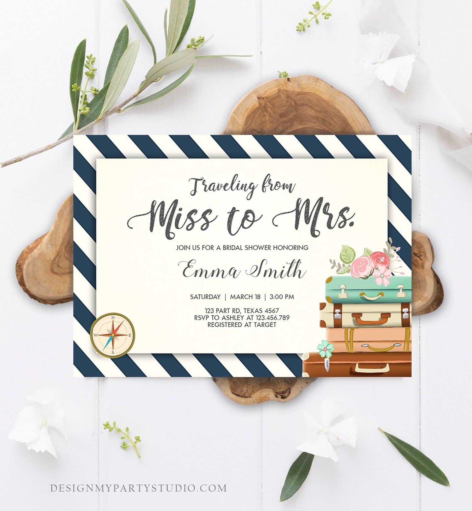 Editable Bridal Shower Invitation Miss to Mrs Travel World Map Suitcase Vintage Adventure Download Printable Template Corjl Digital 0044