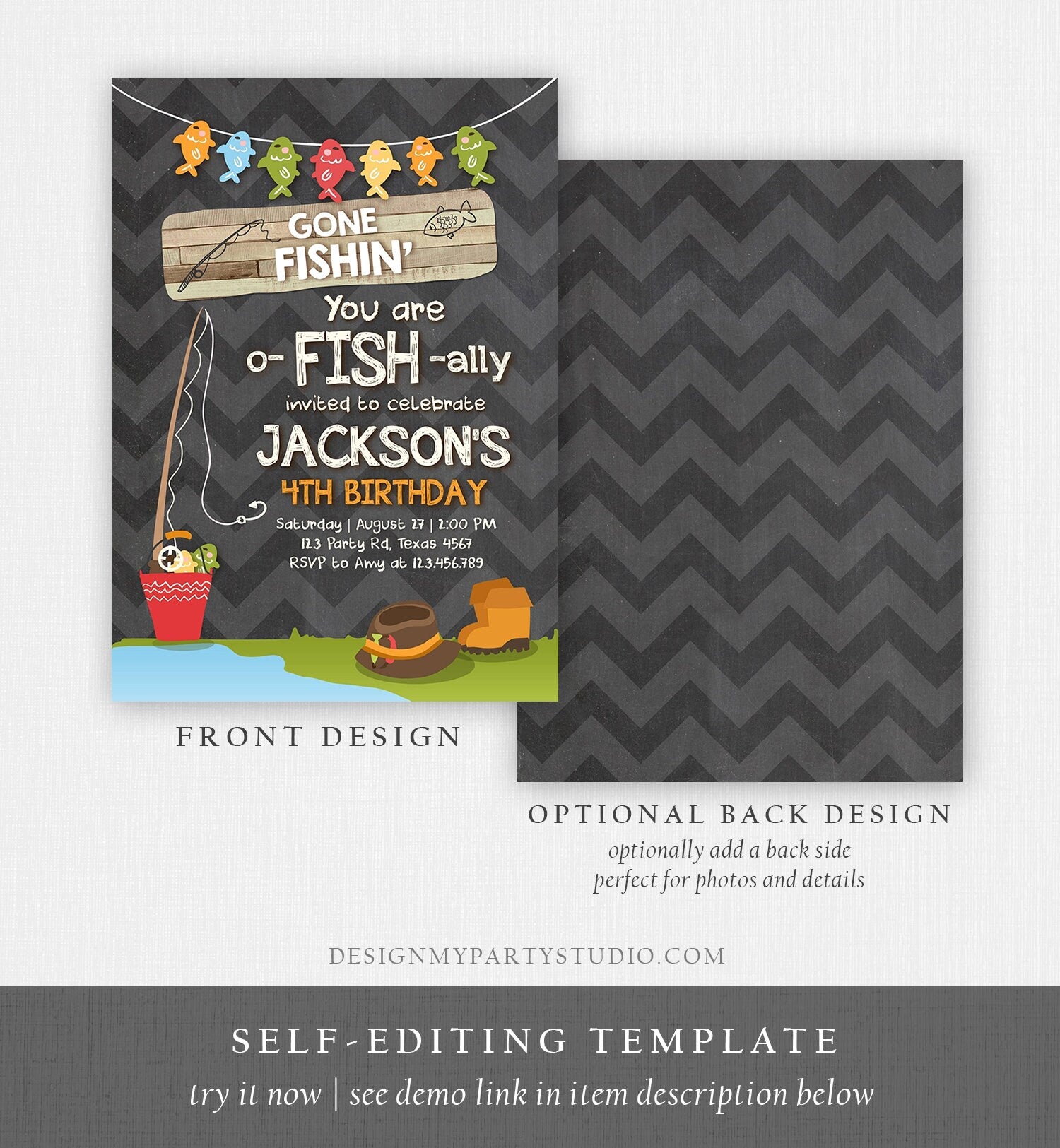 Editable Fishing Birthday Invitation Boy o-Fish-Ally Reeling the Big One Gone Fishing Fishin Digital Download Corjl Template Printable 0080