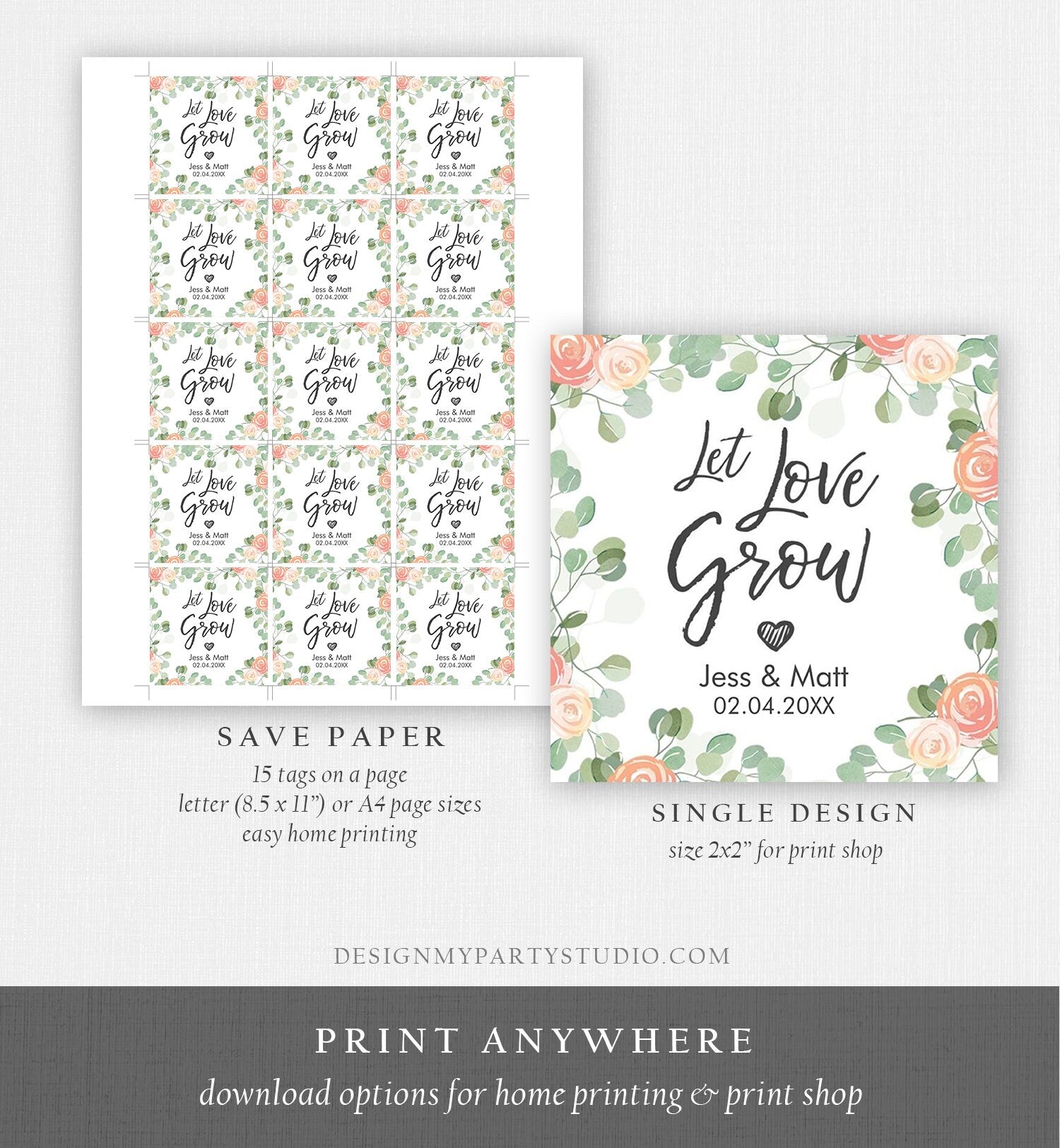 Editable Watch Love Grow Tags Wedding Shower Favor Tags Plant Tags Cactus Succulent Thank You Tag Download Corjl Template Printable 0029