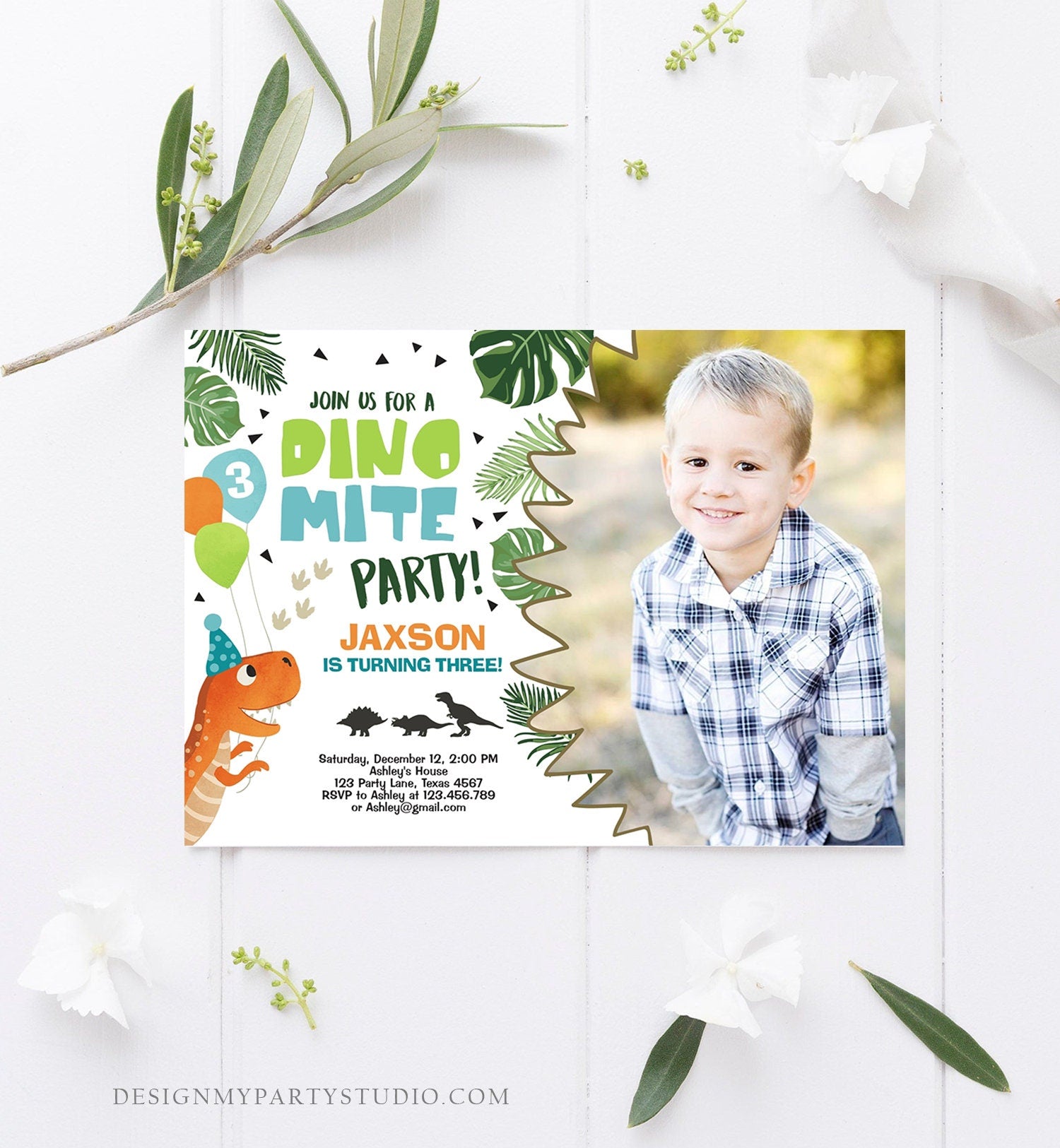 Editable Dinosaur Birthday Invitation Dino mite T-Rex Dig Party Prehistoric Boy Dino Fossil Download Printable Invite Template Corjl 0074