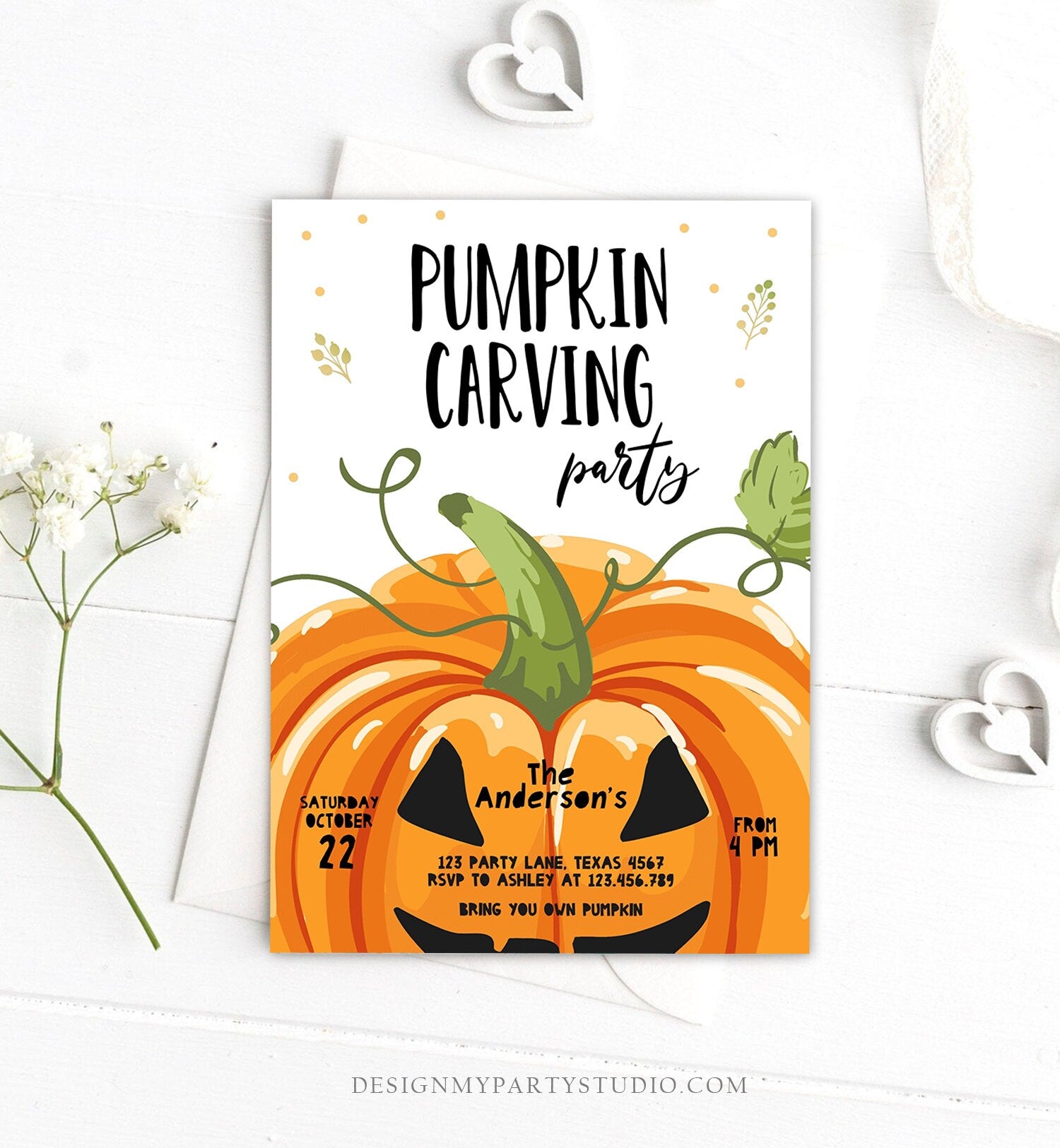 Editable Pumpkin Carving Party Invitation Fall Party Autumn Party Halloween Carving Invitation Self Editing Printable Template Corjl 0175