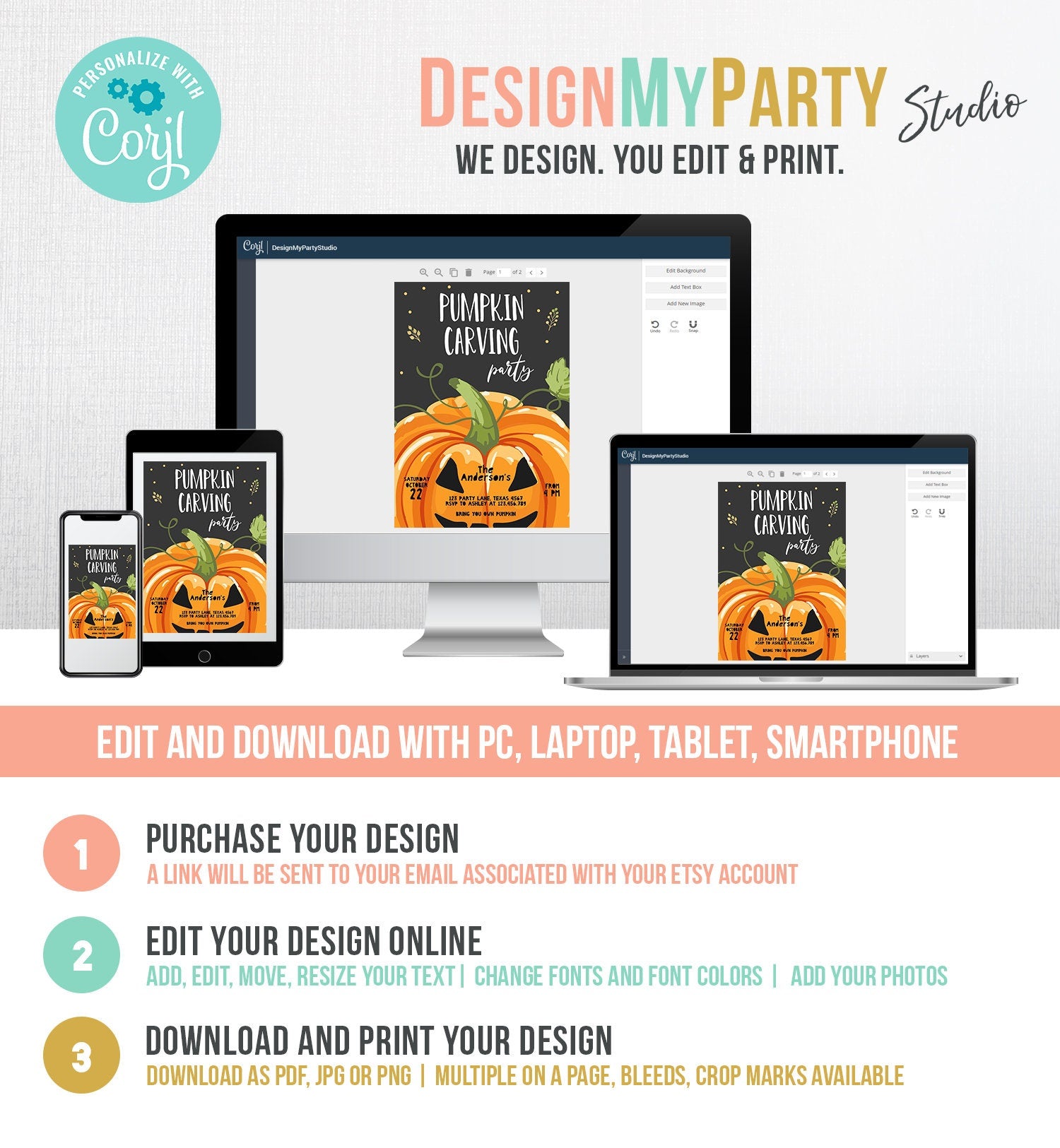 Editable Pumpkin Carving Party Invitation Fall Party Autumn Party Halloween Carving Invitation Self Editing Printable Template Corjl 0175
