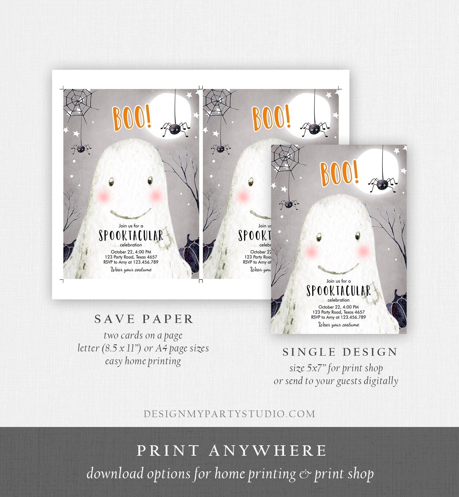 Editable Halloween Party Invitation Costume Party Kids Boo Bash Kids Halloween Bash Trick or Treat Download Printable Template Corjl 0315