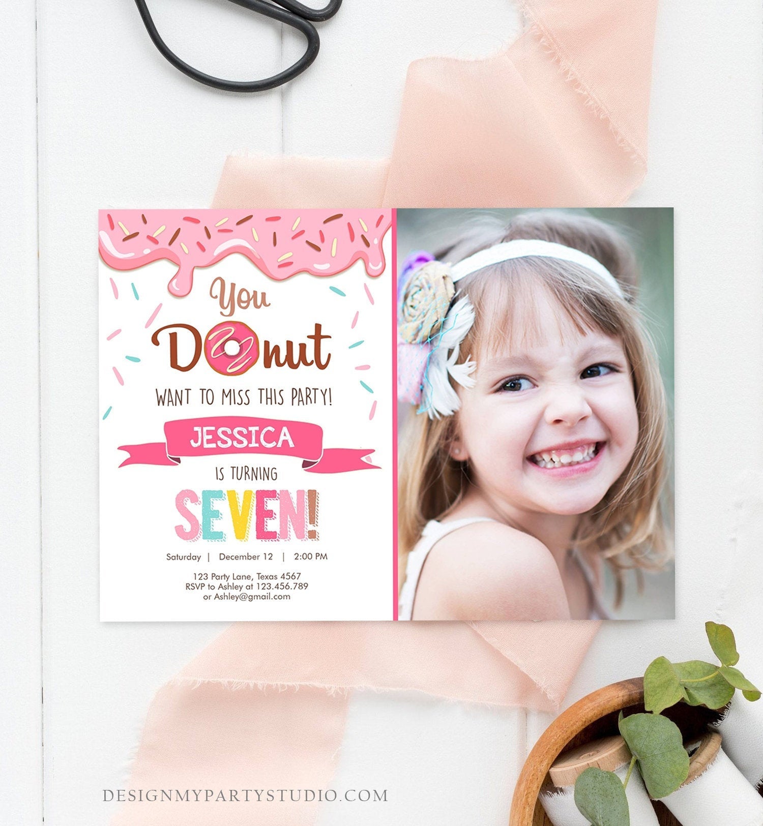 Editable Donut Birthday Invitation ANY AGE Donut Want to Miss Girl Pink Sweet Doughnut Party Digital Download Printable Corjl Template 0050
