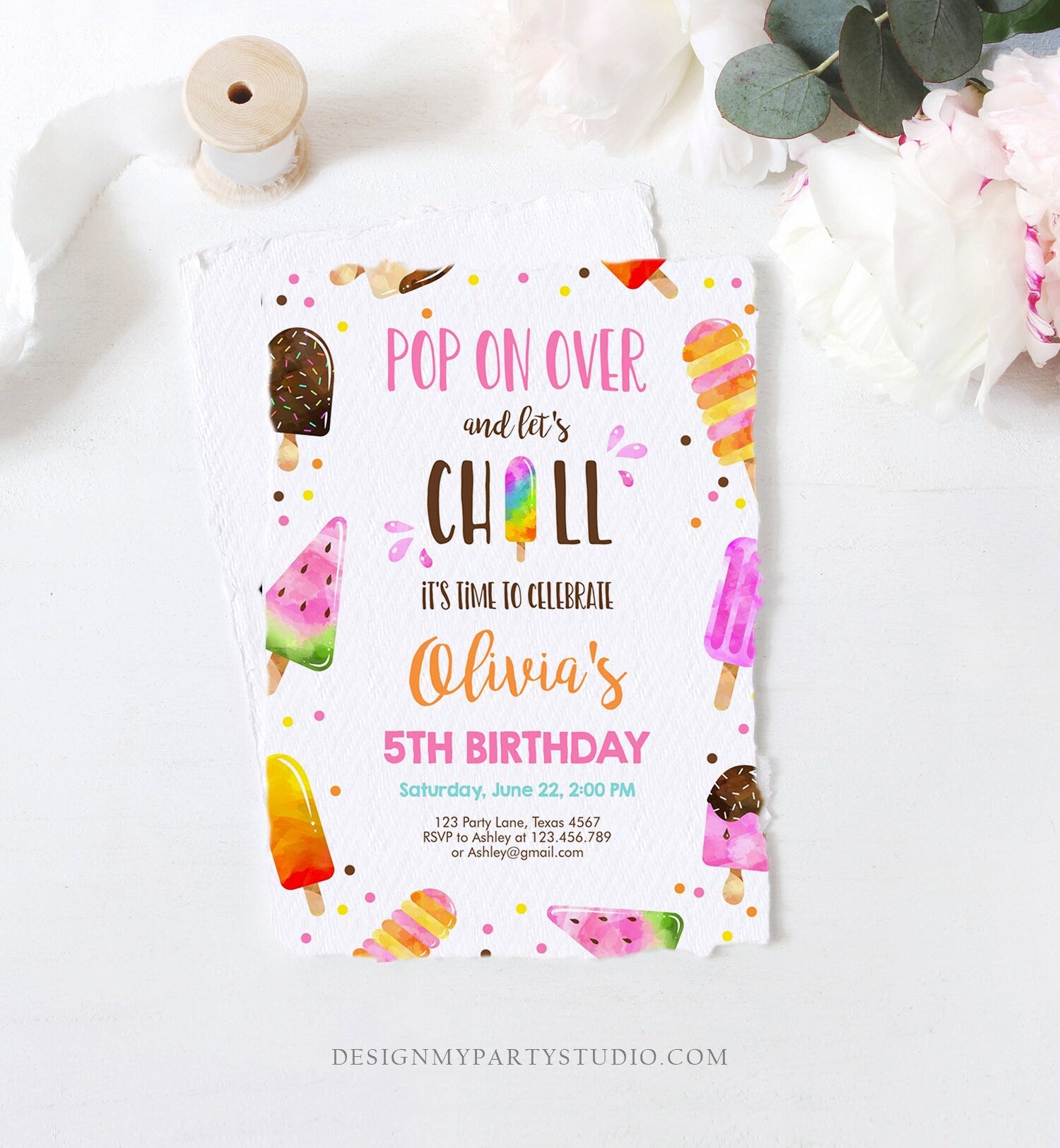 Editable Popsicle Birthday Invitation Pink Girl Birthday Summer Pool Party Popsicle Party Swim Download Printable Template Corjl 0143