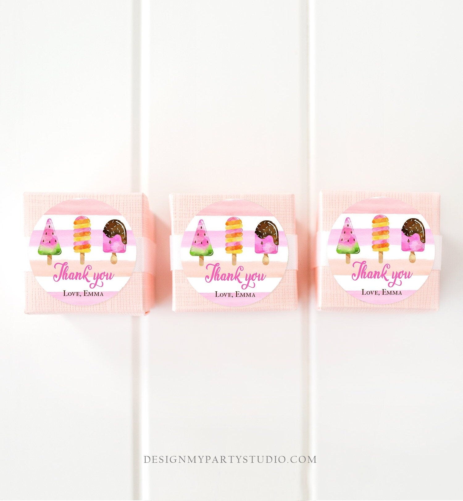 Editable Popsicle Thank you Tags Popsicle Stickers Popsicle Birthday Girl Pink Ice Cream Party Summer Favor Tags Template Corjl 0143