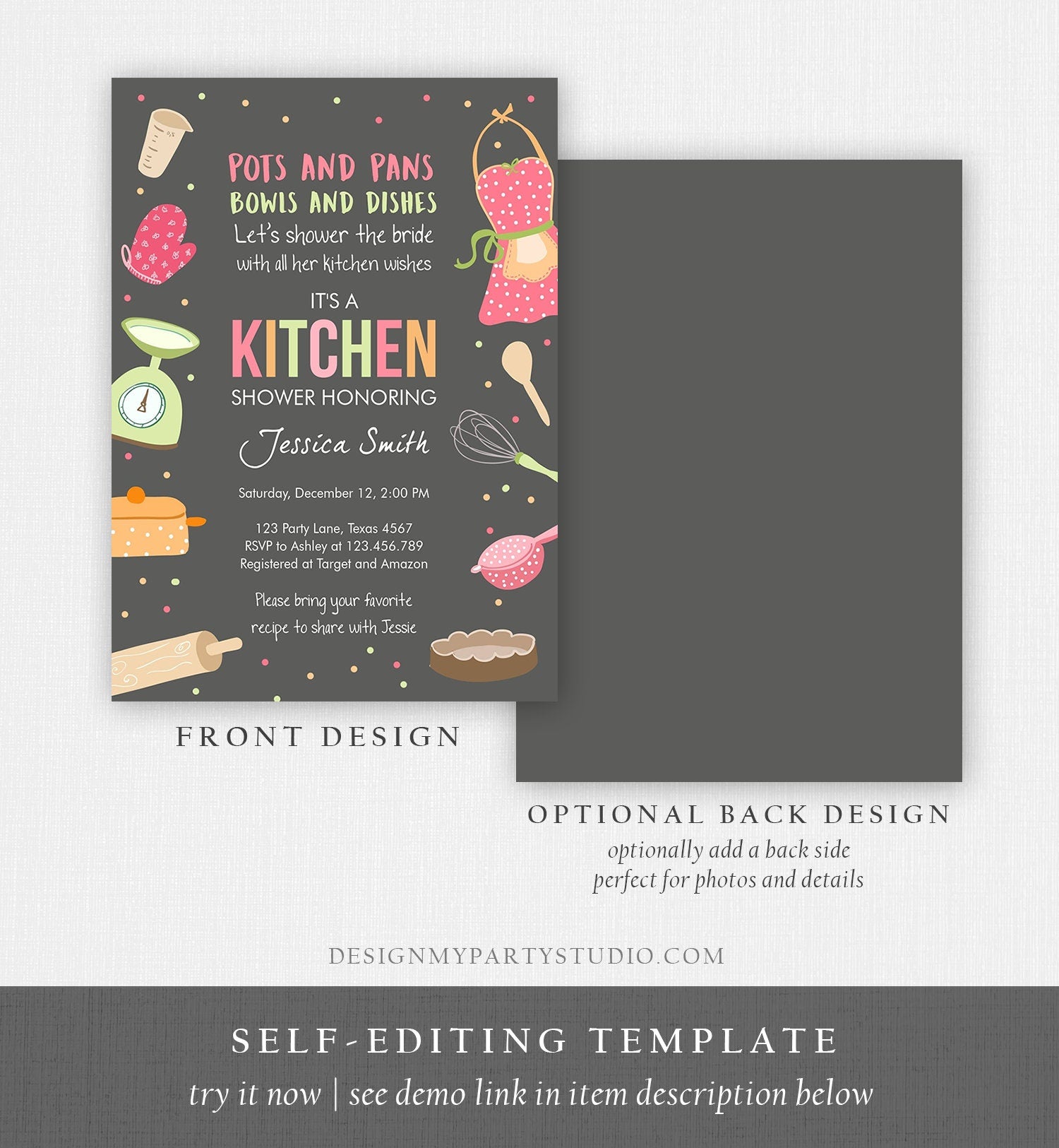 Editable Stock the Kitchen Bridal Shower Invitation Cooking Kitchen Shower Pink Invite Pots and Pans Download Printable Template Corjl 0219