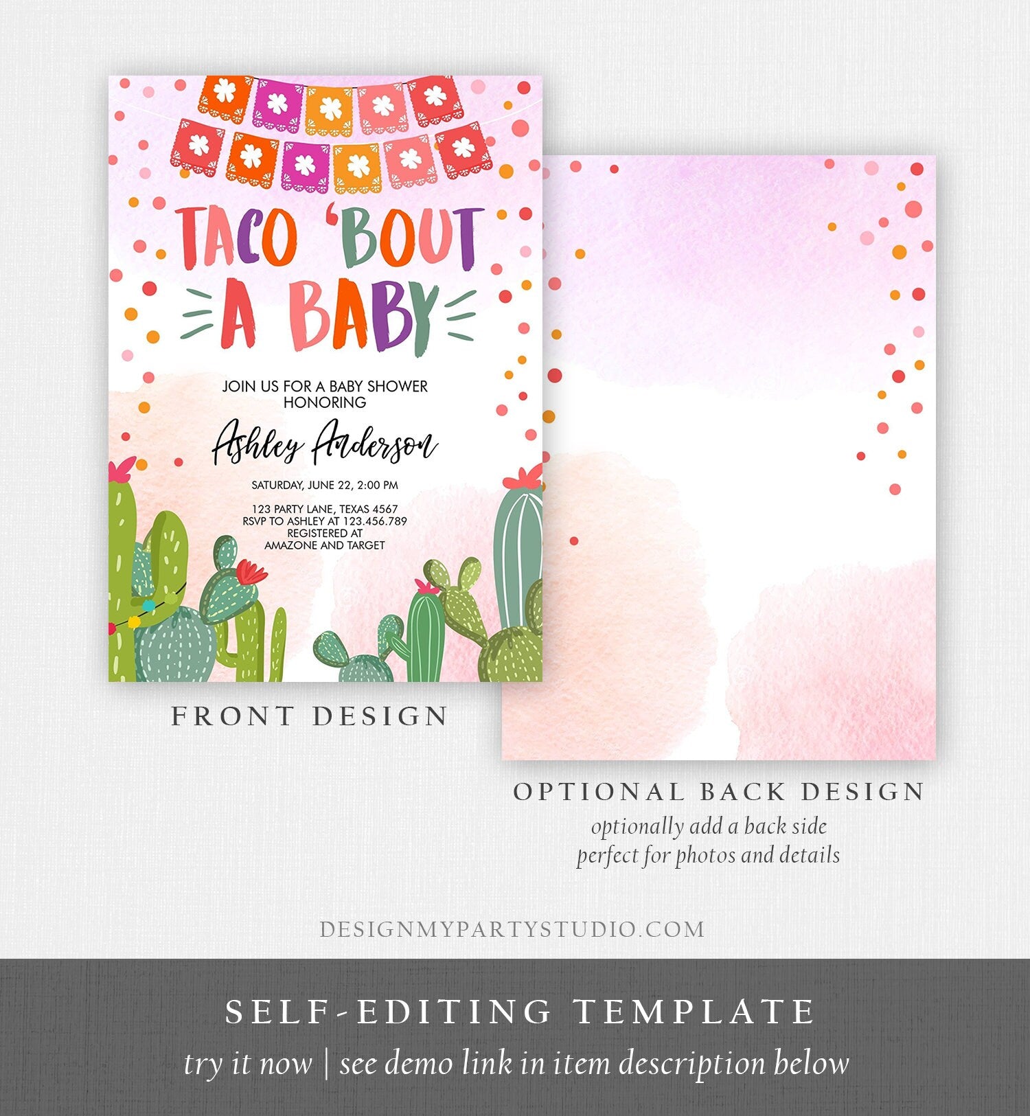 Editable Taco Bout a Baby Shower Invitation Cactus Mexican Fiesta Baby Shower Taco Download Printable Invitation Template Corjl 0135