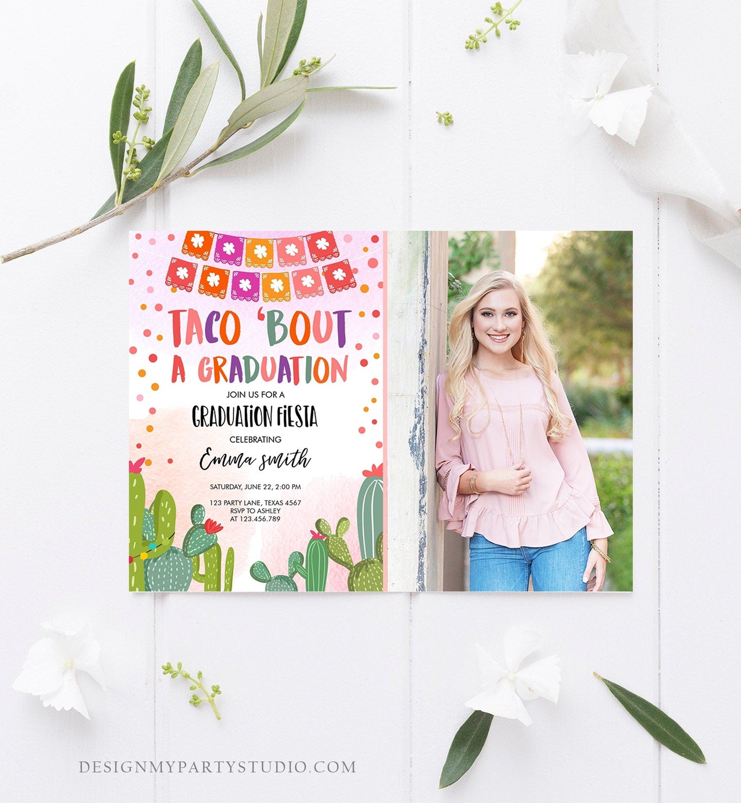 Editable Taco Bout a Graduation Party Invitation Fiesta Graduation Party Invite Cactus Girl Mexican Template Download Digital Corjl 0135