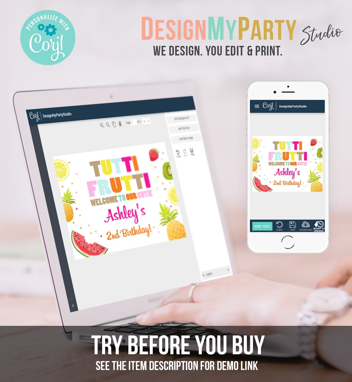 Editable Welcome Sign Tutti Frutti Birthday Tutti Fruity Party Fruit Tropical Summer Download Fruity Printable Template Digital Corjl 0127