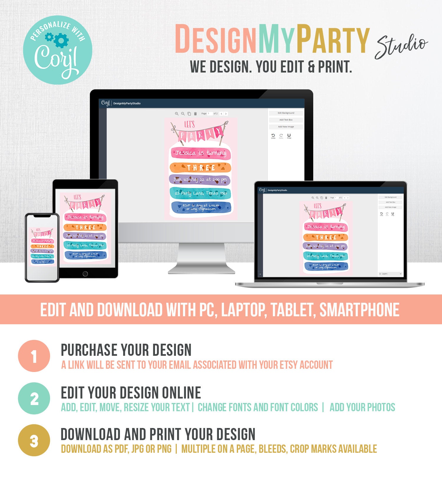 Editable Cake Birthday Invitation Cooking Girl Rainbow Cake Invite Girls Two Sweet Pink Download Printable Invitation Template Corjl 0121