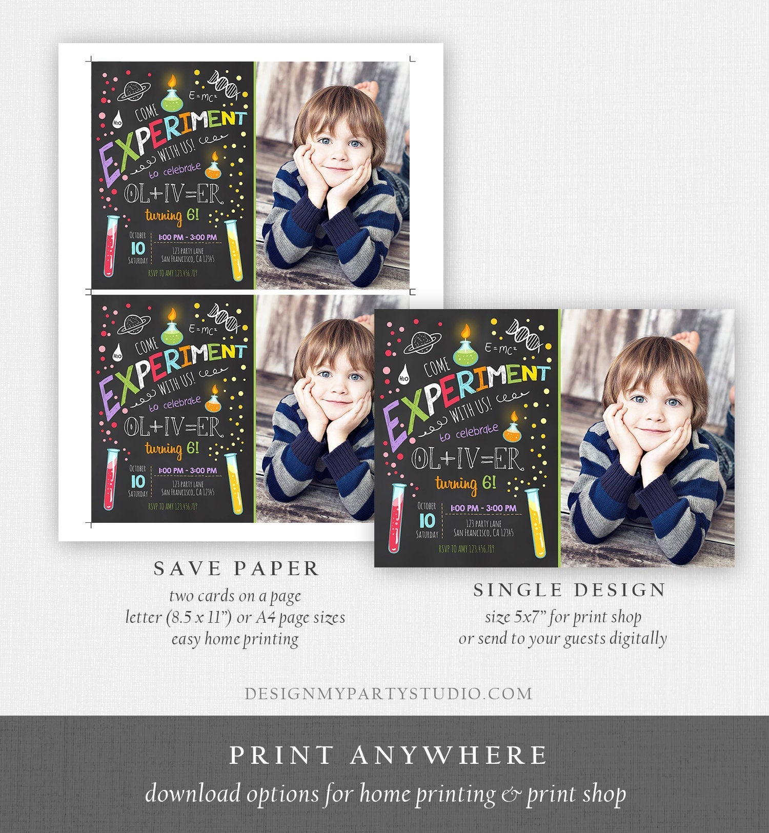 Editable Science Experiment Birthday Invitation Boy Experiment Party Mad Scientist Lab Slime Party Professor Corjl Template Printable 0094