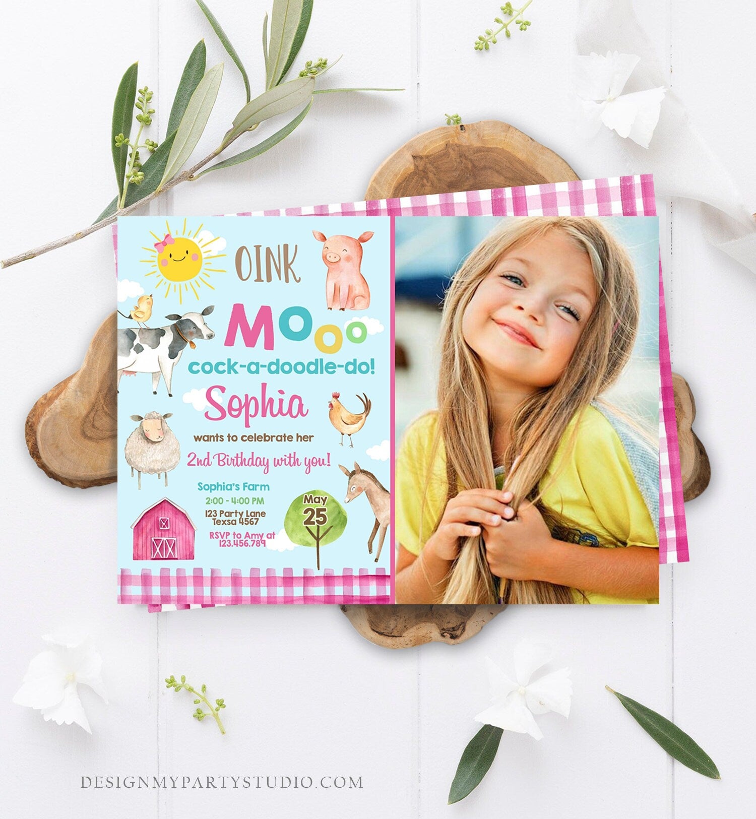 Editable Farm Birthday Invitation Girl Farm Animals Pink Barnyard Party Invite Download Printable Invitation Template Digital Corjl 0160