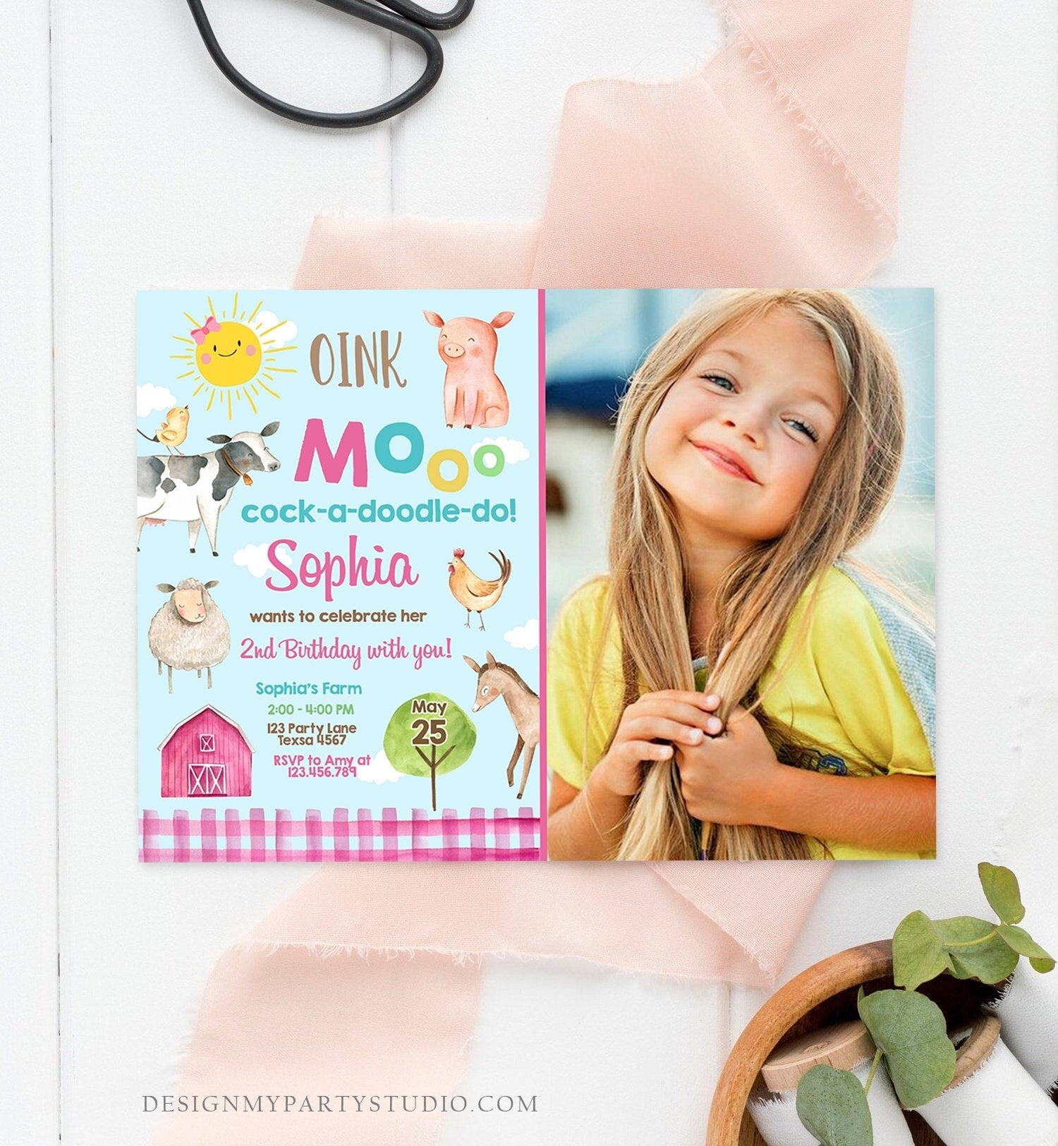 Editable Farm Birthday Invitation Girl Farm Animals Pink Barnyard Party Invite Download Printable Invitation Template Digital Corjl 0160