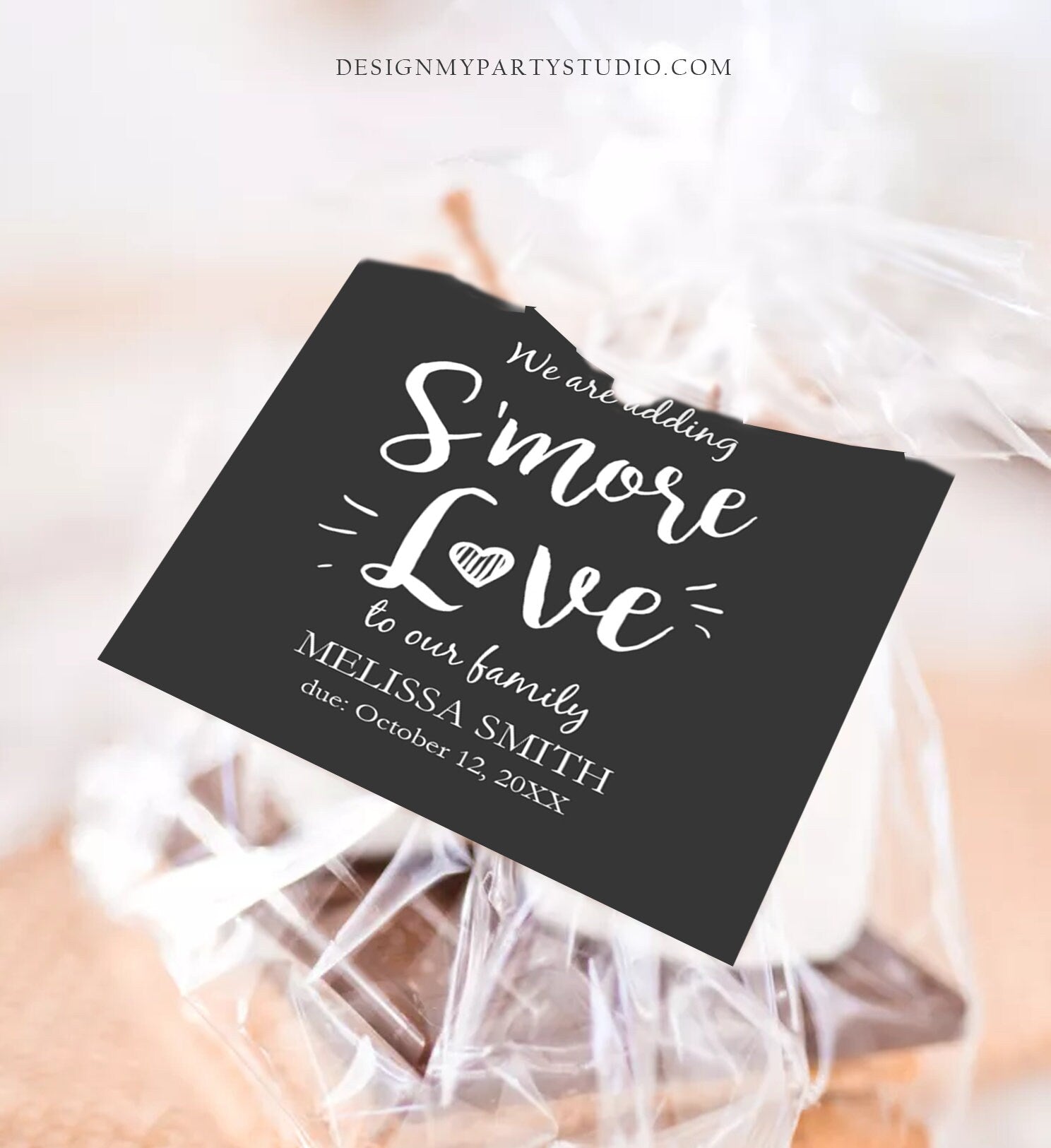 Editable Smore Love Favor Tag We Are Adding S'more Love To Our Family Square Round Baby Shower Favors Download Corjl Template PRINTABLE 0276