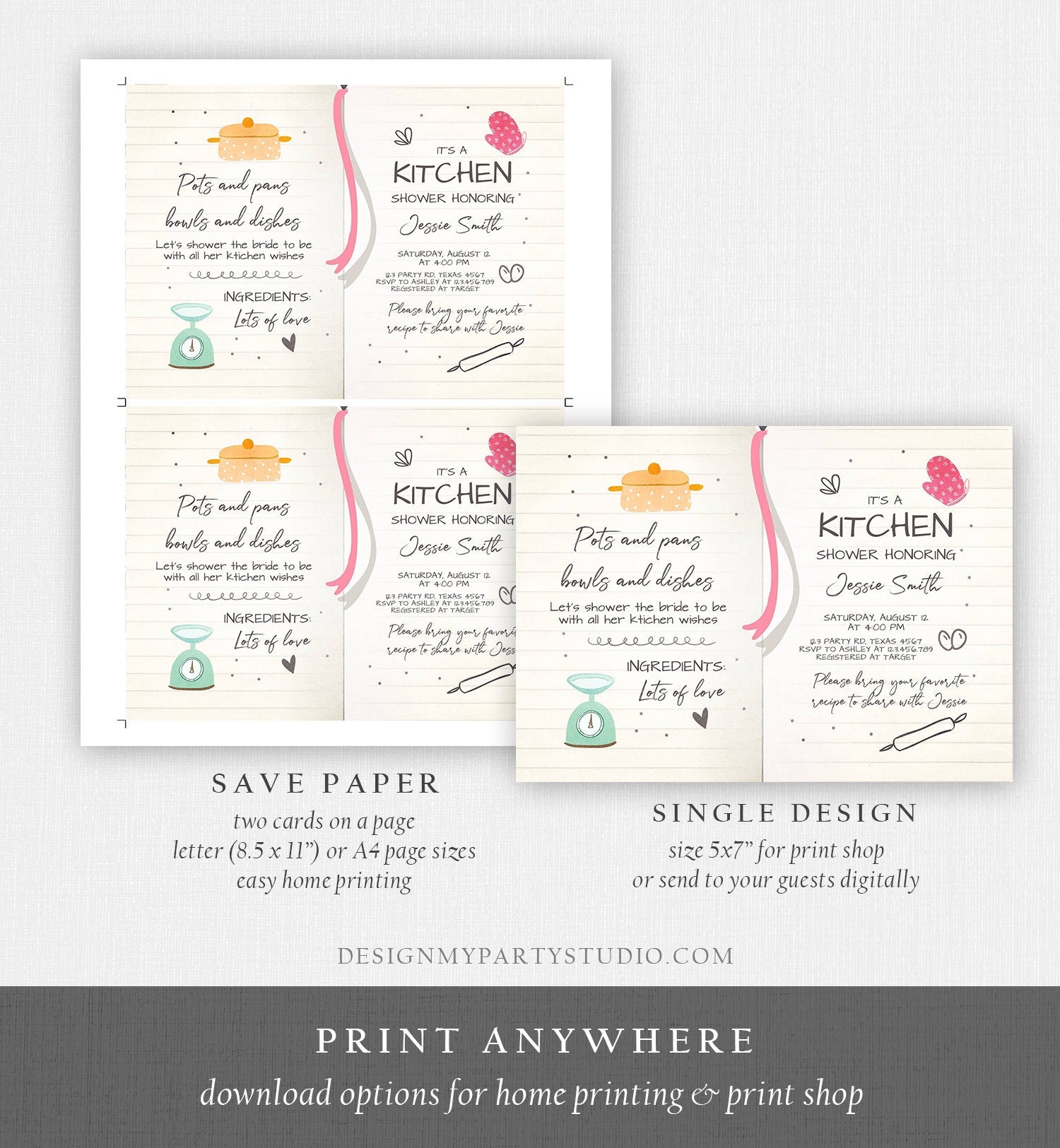 Editable Kitchen Bridal Shower Invitation Cooking Invite Stock the Kitchen Baking Birthday Chef Download Printable Template Corjl 0219