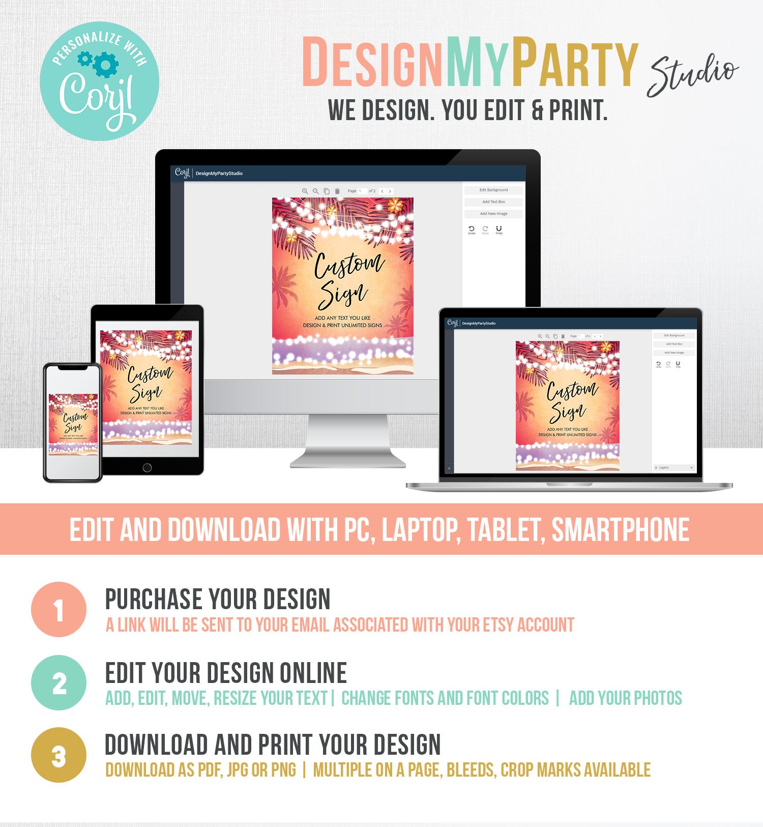 Editable Custom Sign Tropical Beach Birthday Table Sign Havana Cuban Palm Sea Dancing Party Pink Ocean 8x10 Corjl Template Printable 0287